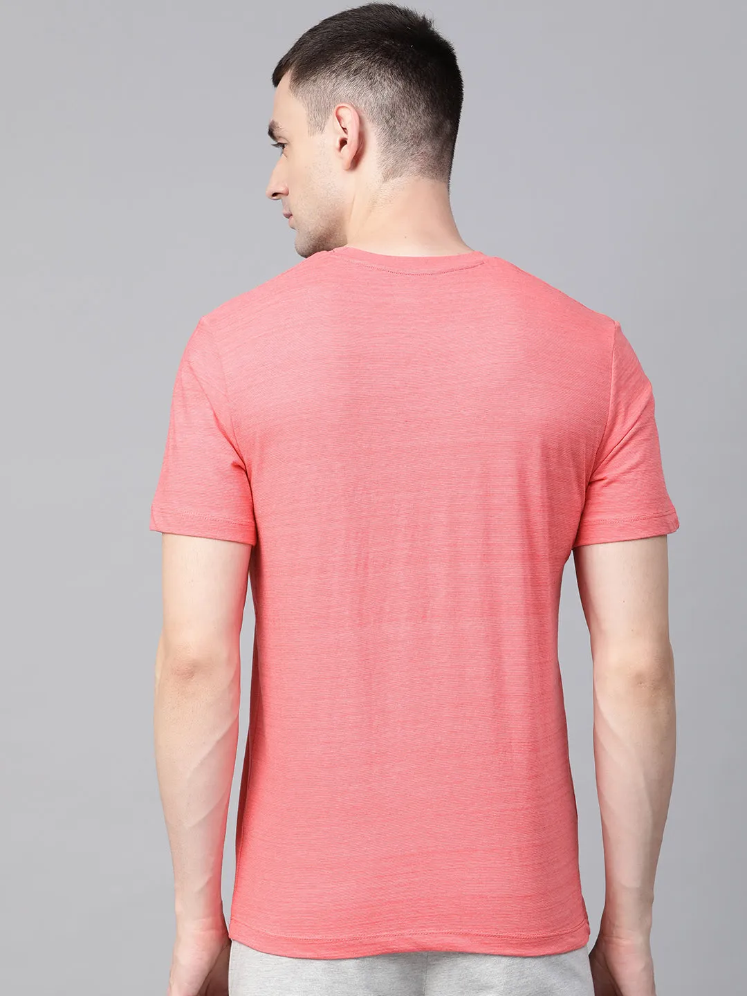 ShrinkageFree Fabric Alcis Men Coral Pink Navy Blue Printed Round Neck T-shirt