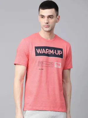 Alcis Men Coral Pink Navy Blue Printed Round Neck T-shirt Easy Wash