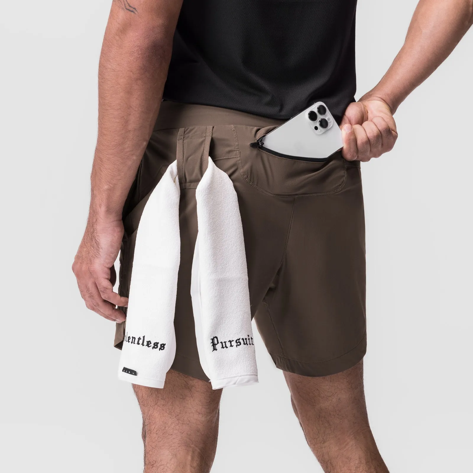 Athletic Cut 0823. Tetra-Lite? 7" Linerless Short - Deep Taupe "Wings"
