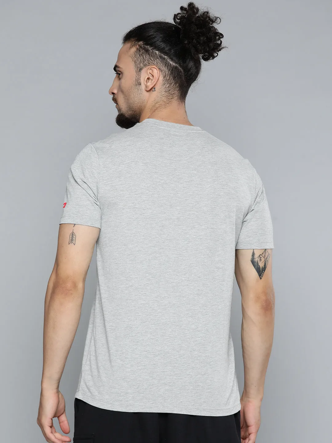 Smart Wear ThermalRegulation Alcis Men Grey Melange Typography Printed Slim Fit Gym T-shirt