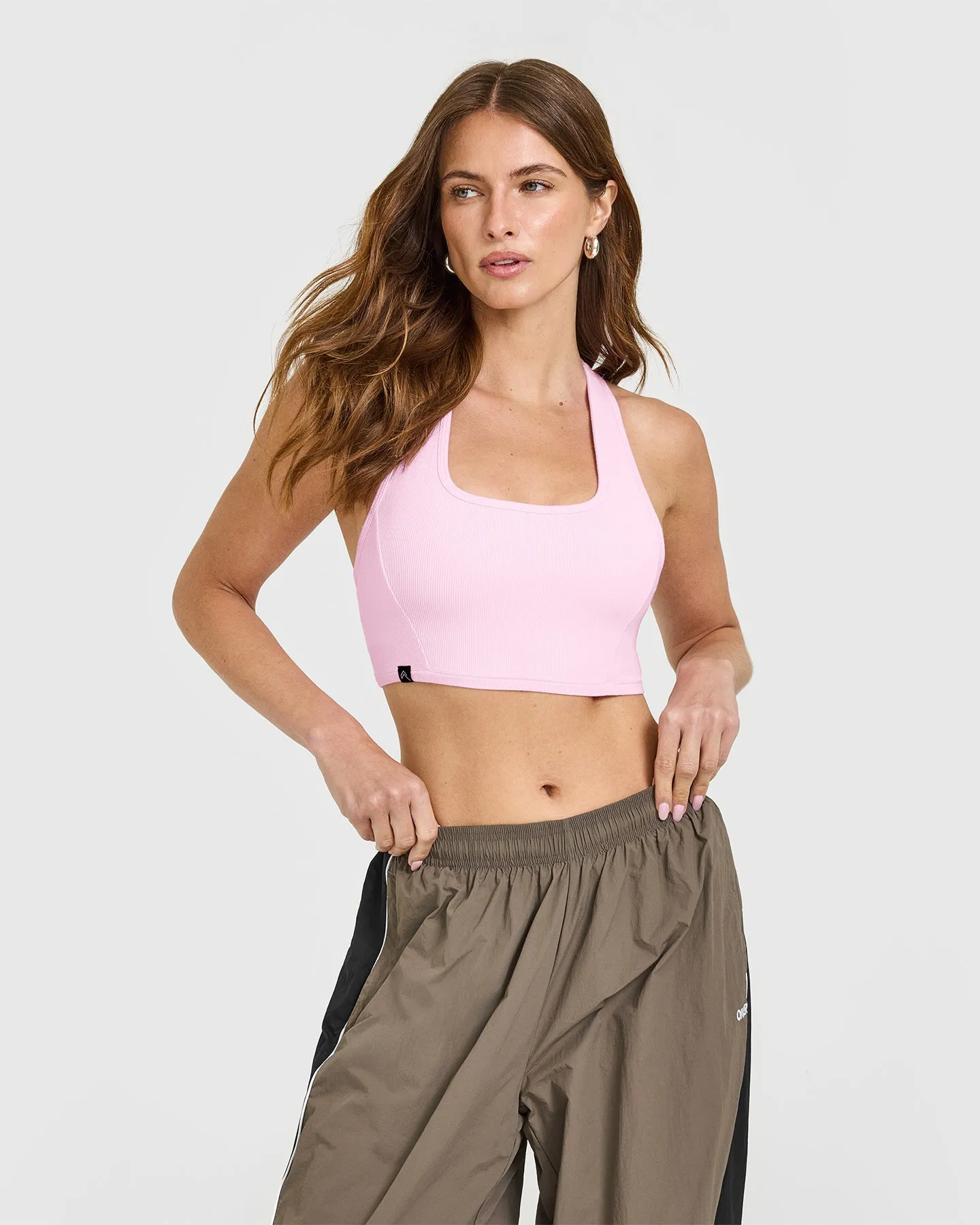 StainResistantFinish Mellow? Rib Square Neck Bra | Chalk Pink FlameRetardantTreatment