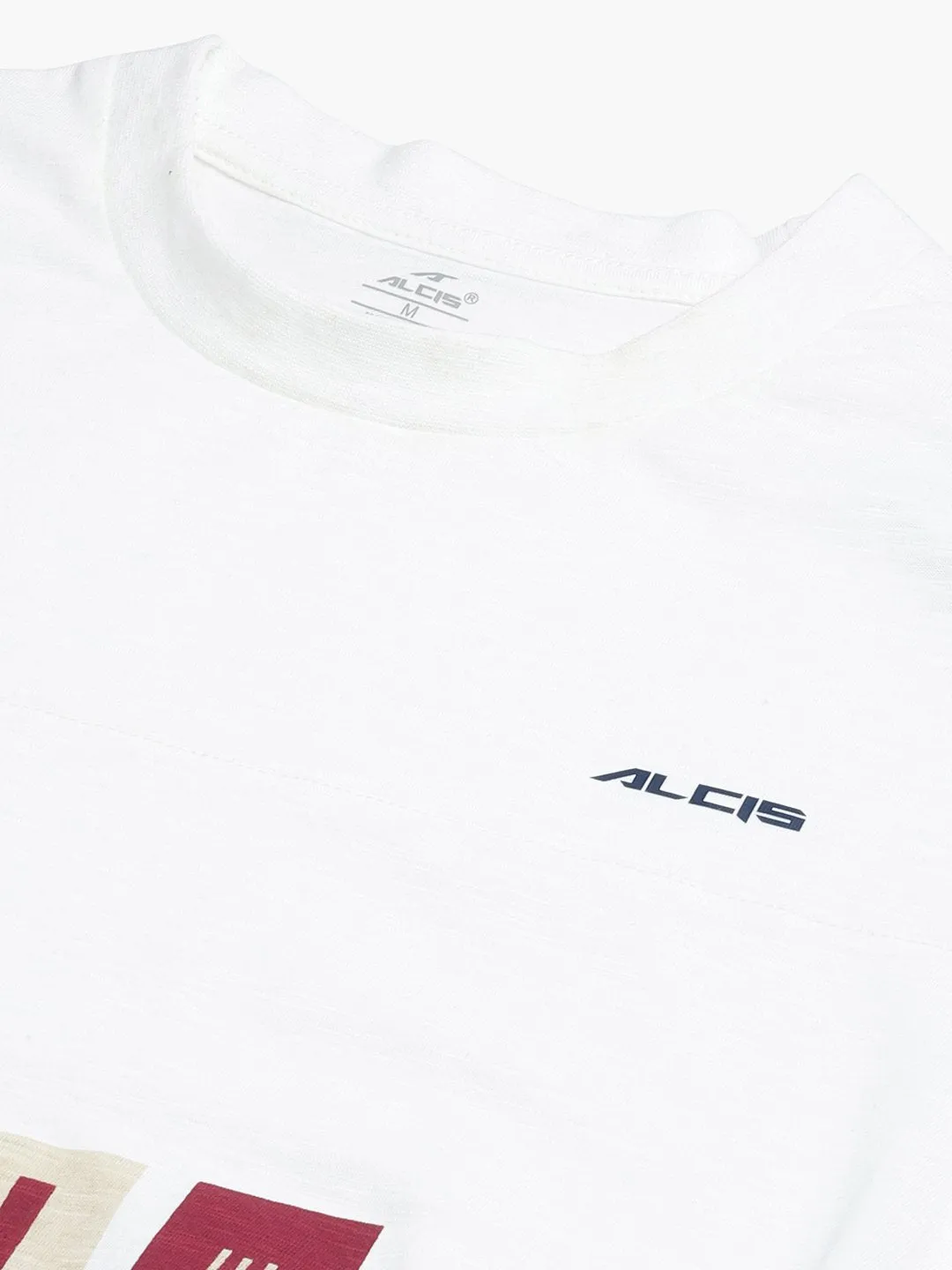 Alcis Men White & Beige Printed Slim Fit T-shirt Thin Core Skin Hug