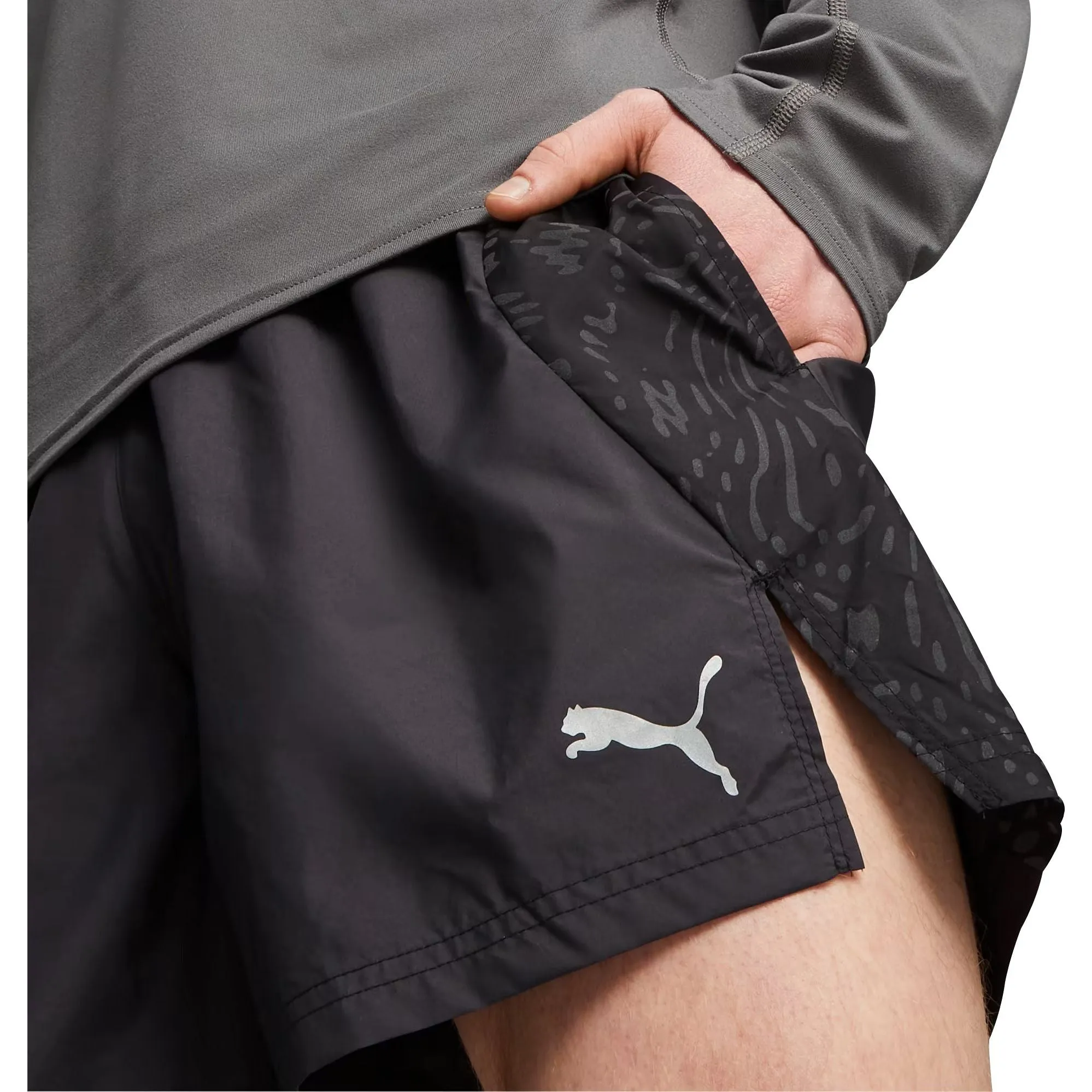 Quick Adjust Fit Clean Lines Puma Run 5 Inch Mens Running Shorts - Black