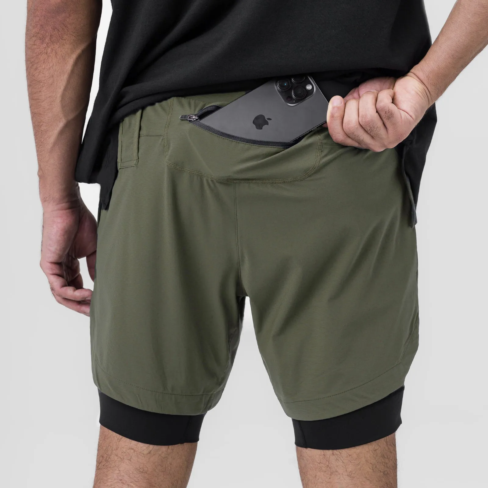 0866. Tetra-Lite? 7" Liner Short - Olive "ASRV"/Black Reflective details