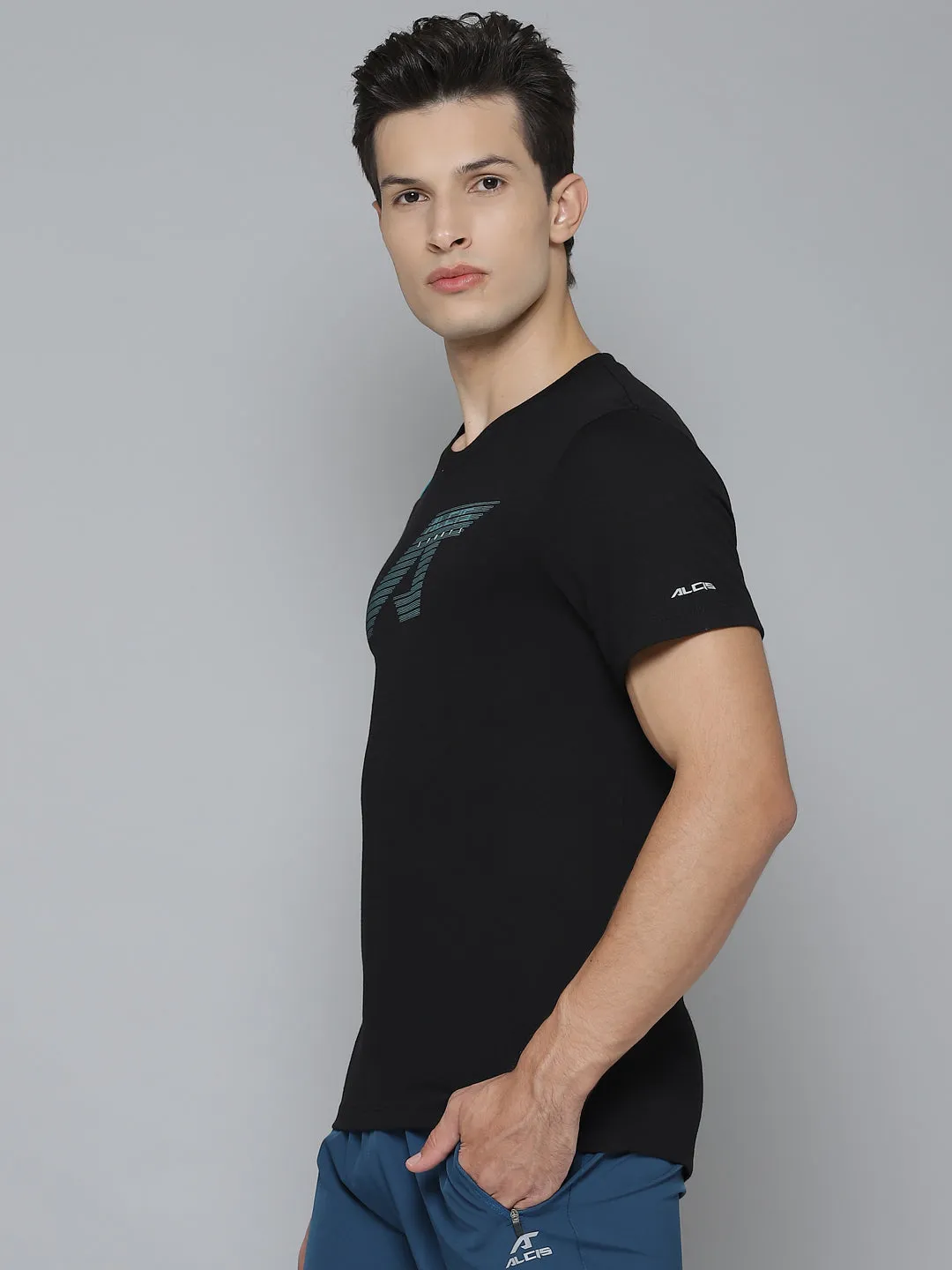 Windproof Fabric Scandi Clean Alcis Men Solid Black Tshirts
