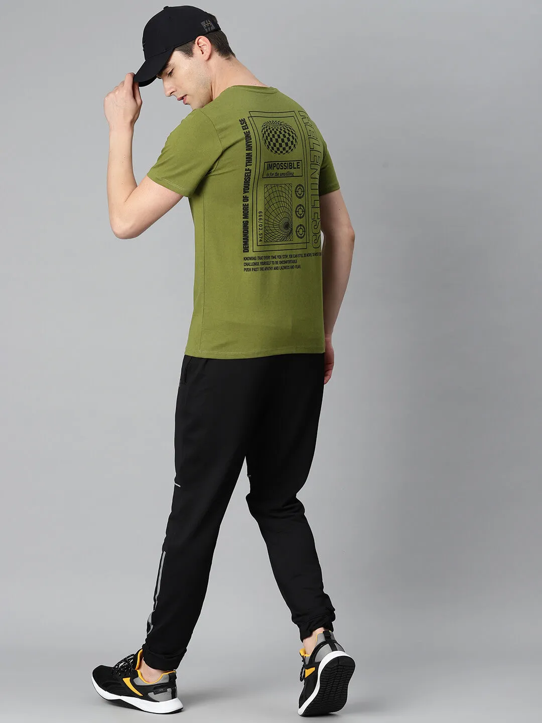 QuickDryTechnology Alcis Men Olive Green Printed Sports T-shirt