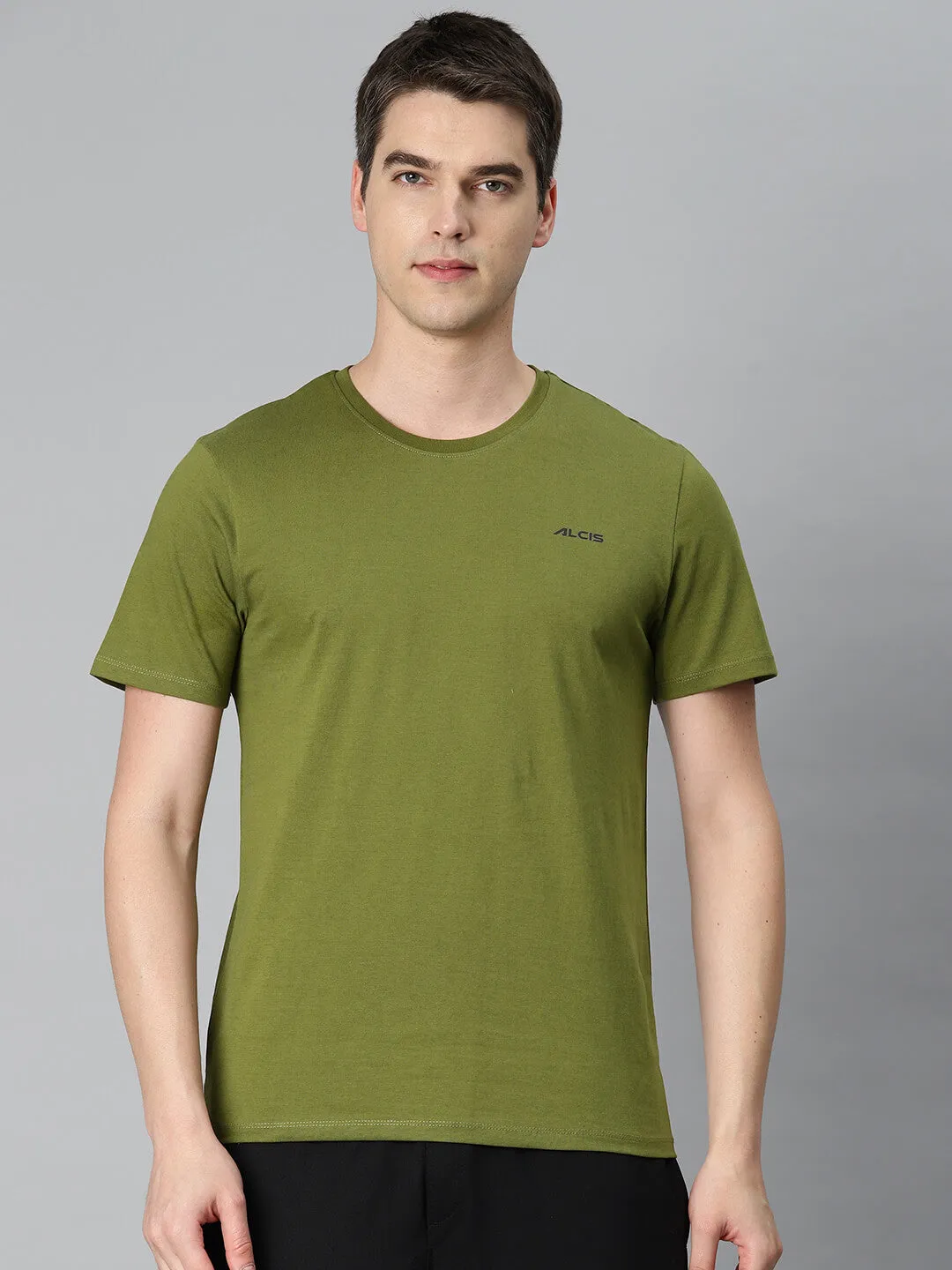 Alcis Men Olive Green Printed Sports T-shirt Breathable Lamination