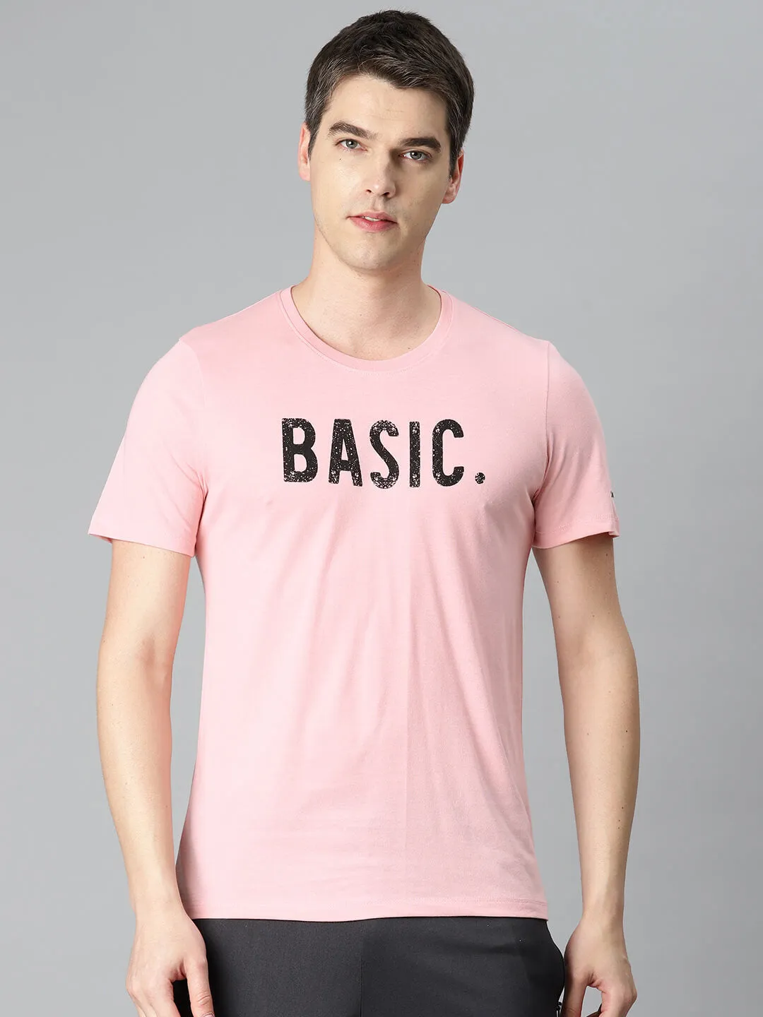 Alcis Men Pink Typography Printed Sports T-shirt LightweightTextile Quiet Luxury