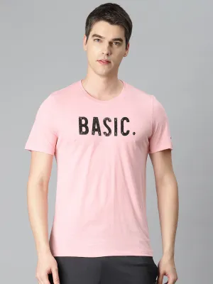 Alcis Men Pink Typography Printed Sports T-shirt LightweightTextile Quiet Luxury