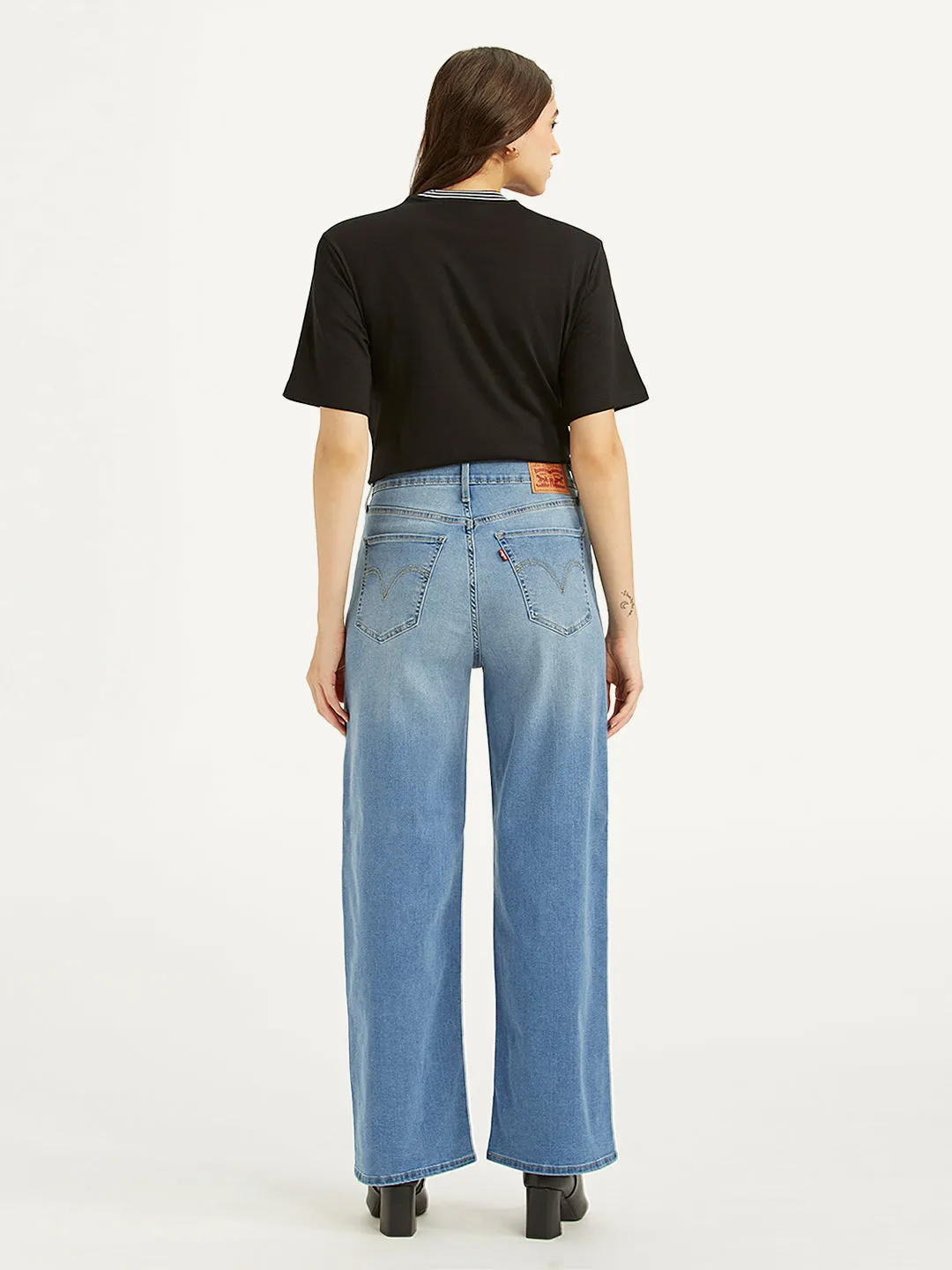 Women's Blue Mile High Wide Leg Fit High Rise Jeans Minimalist Pocket Layout Relaxed Feel