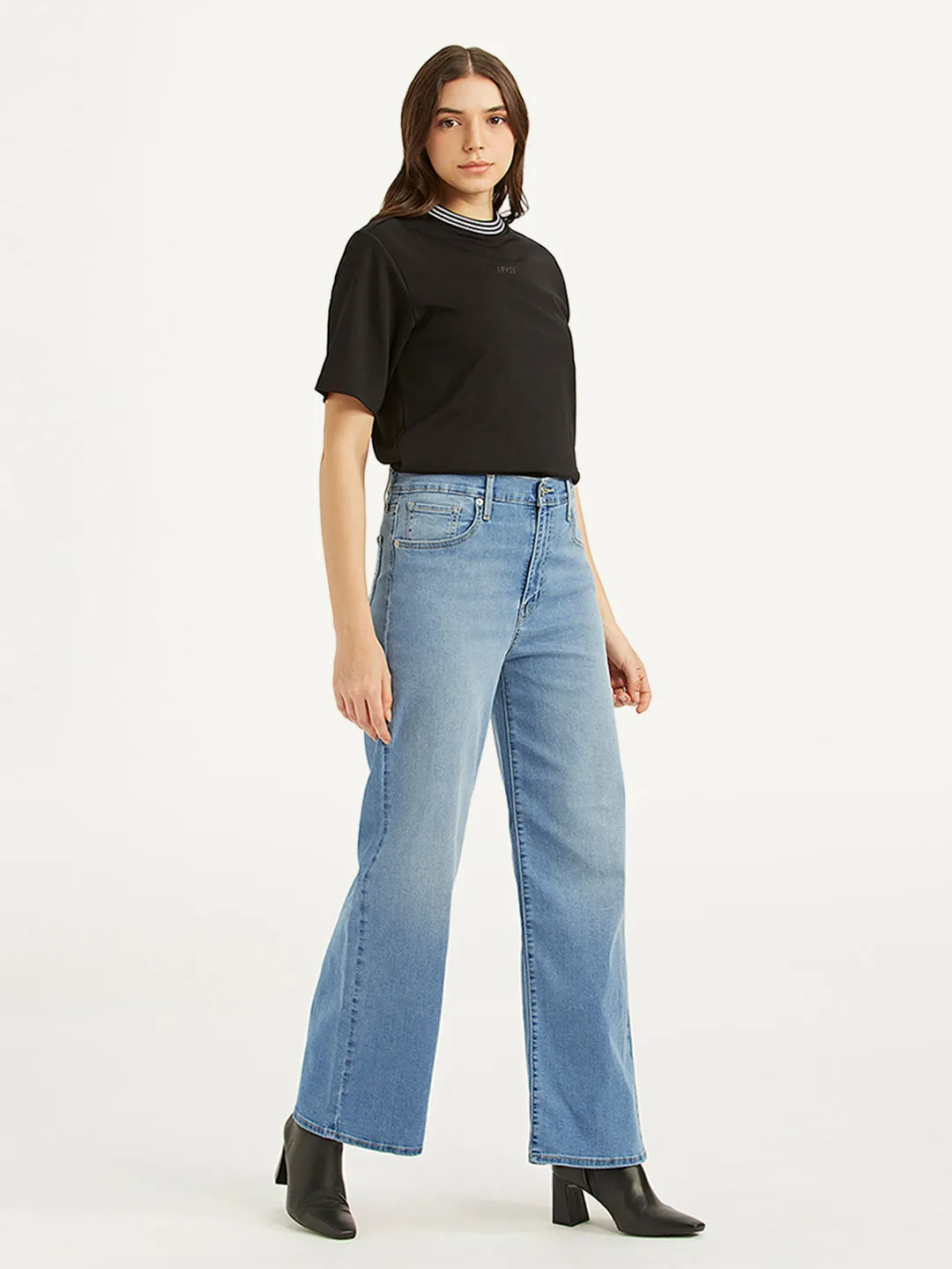 Women's Blue Mile High Wide Leg Fit High Rise Jeans Utility Look Outdoor Adventure Earthy