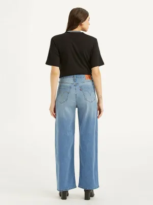 Women's Blue Mile High Wide Leg Fit High Rise Jeans Minimalist Pocket Layout Relaxed Feel