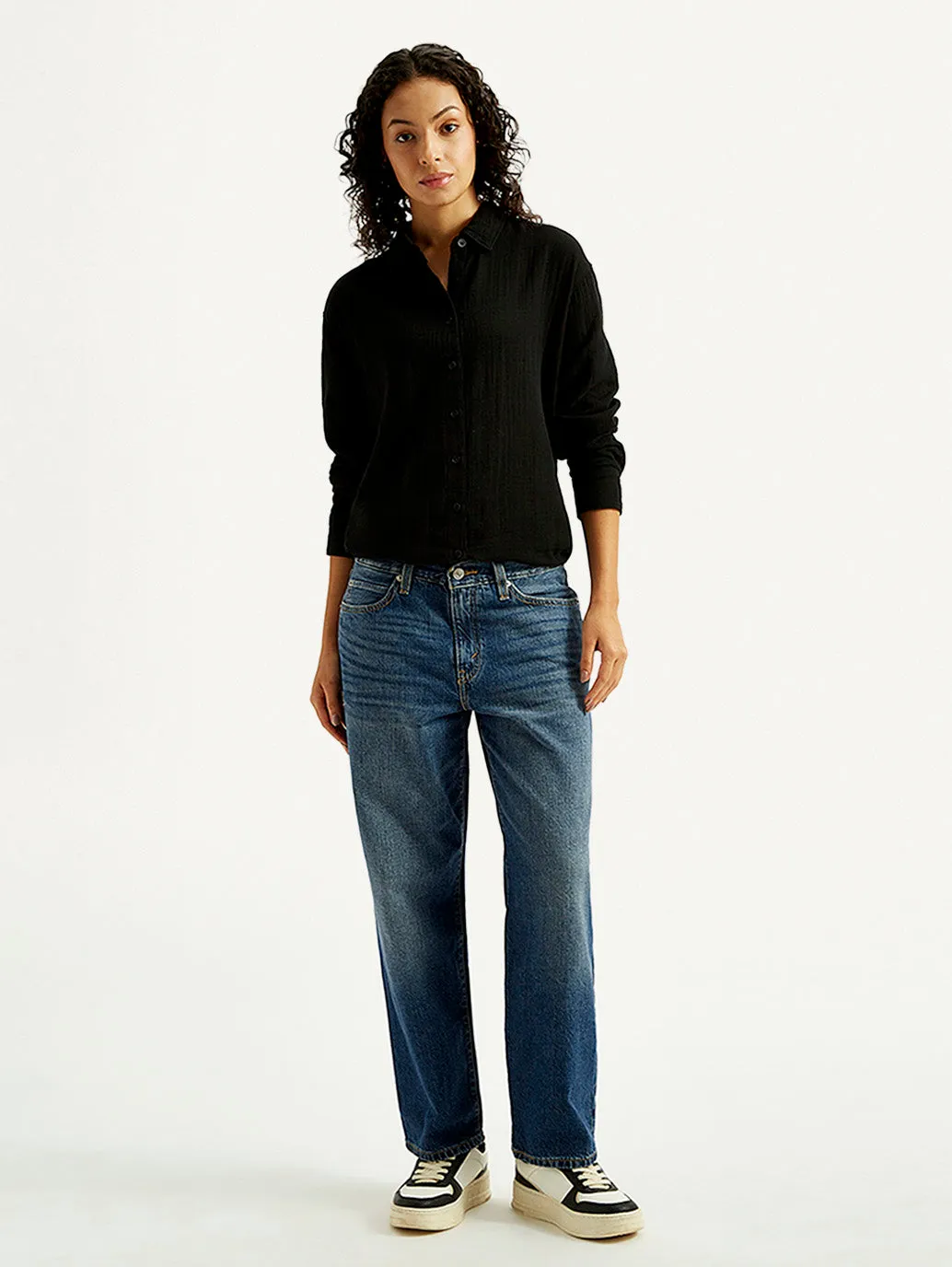 Matching Basic Women's 94 Blue Baggy Fit Mid Rise Jeans