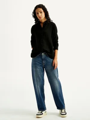 Women's 94 Blue Baggy Fit Mid Rise Jeans Street Mood Light Outfit