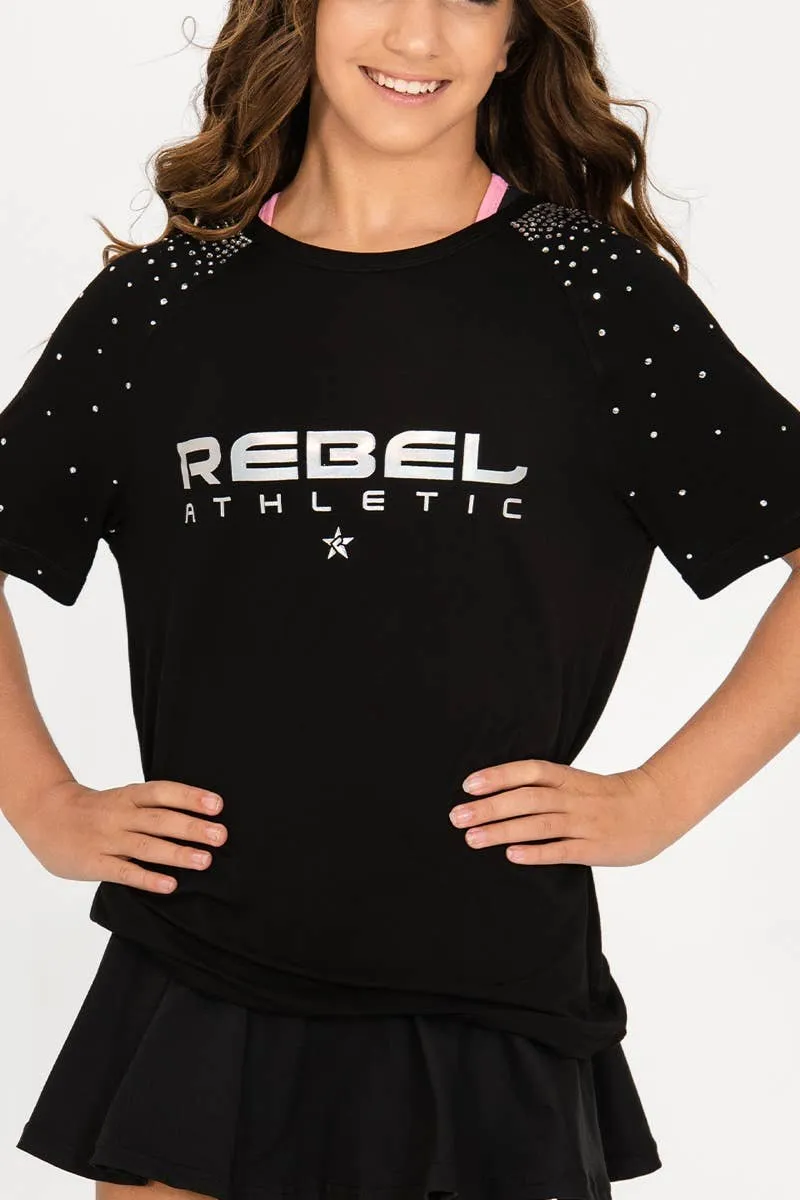 Rebel Athletic Crystaled Tee in Black HypoallergenicTextile Morning Walk