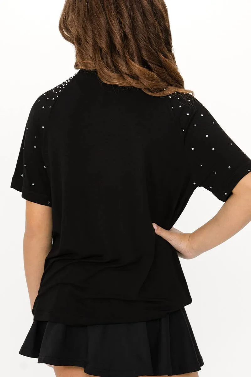 Rebel Athletic Crystaled Tee in Black Green Fit