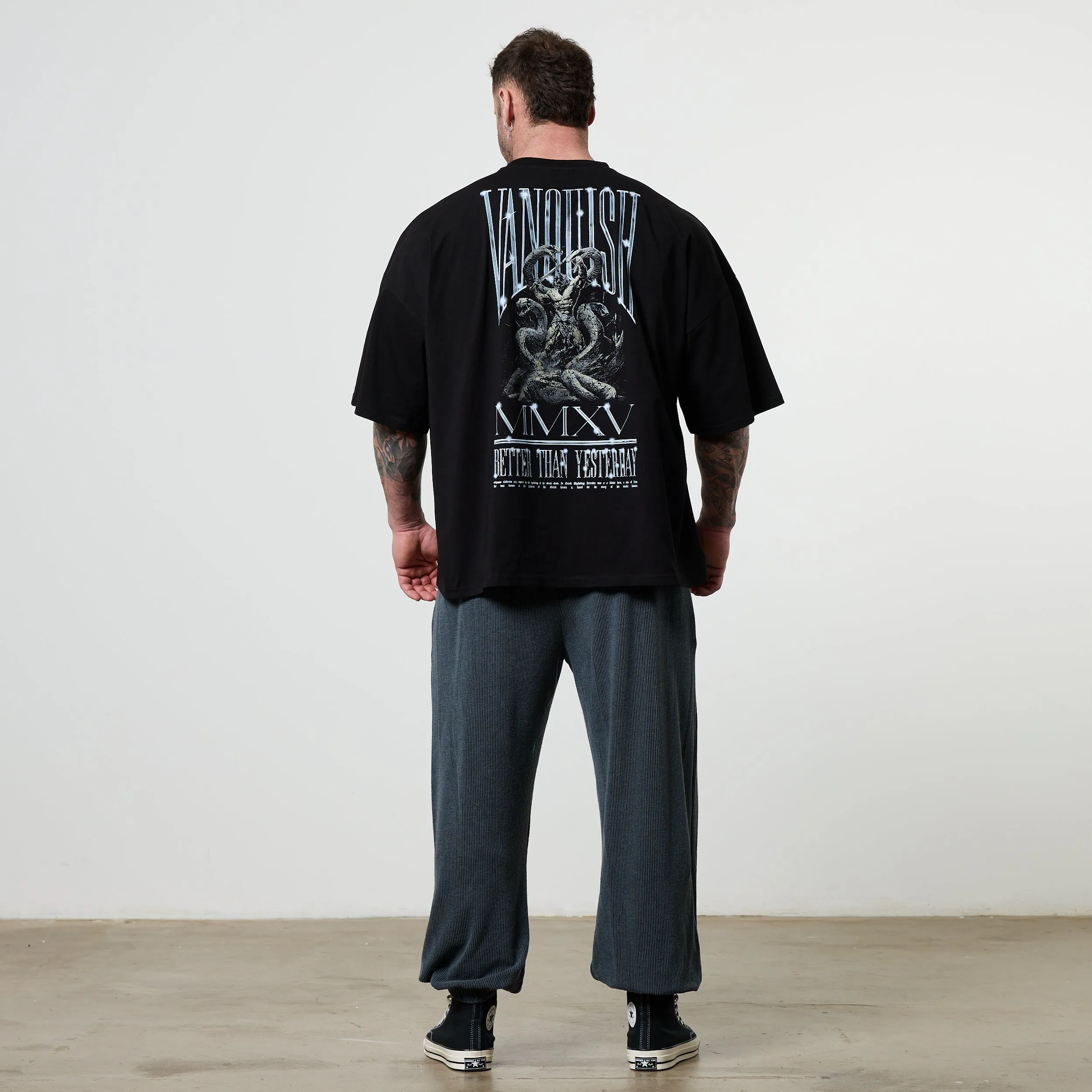 Adult Wear skinny but not tight Vanquish Olympus Black Hercules Oversized Boxy T Shirt