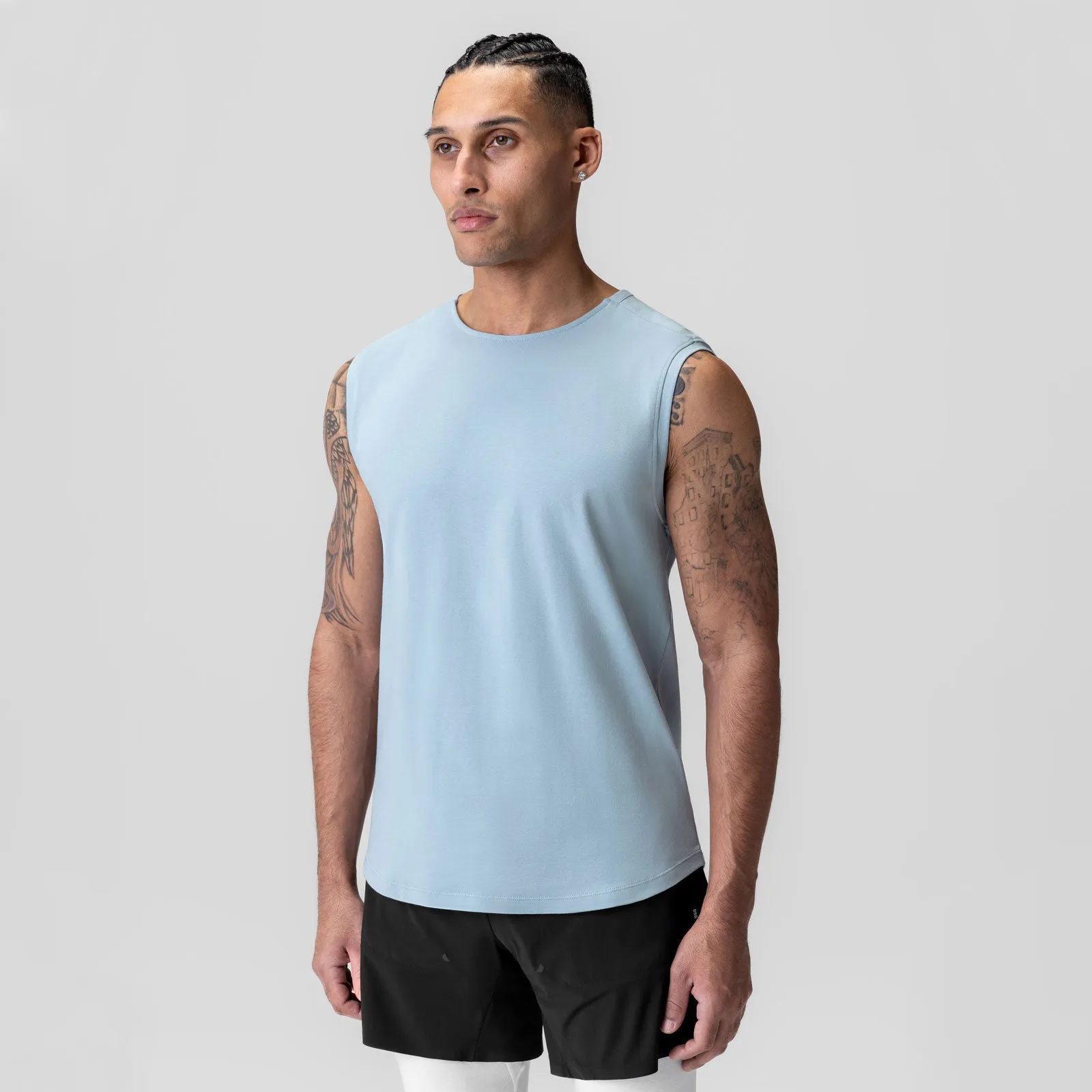 Lightweight Material 1060. Creora? Cotton Modal Cutoff Tank - Light Sky
