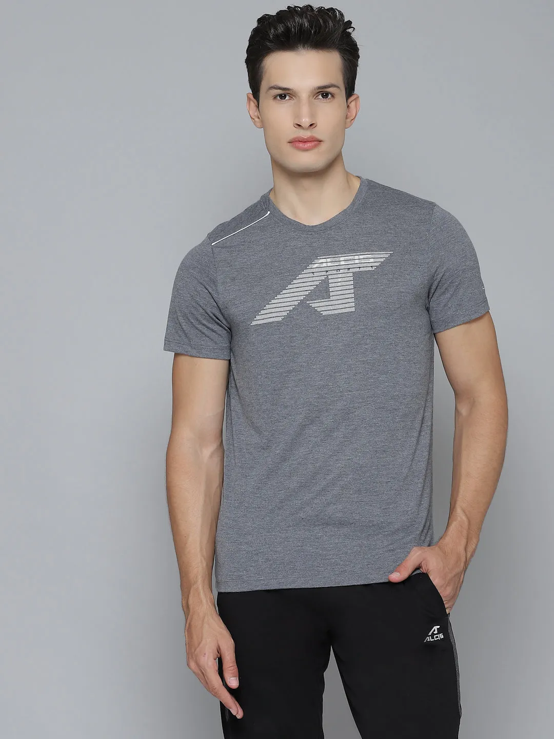AbrasionResistant Material Alcis Men Solid Grey Melange Tshirts