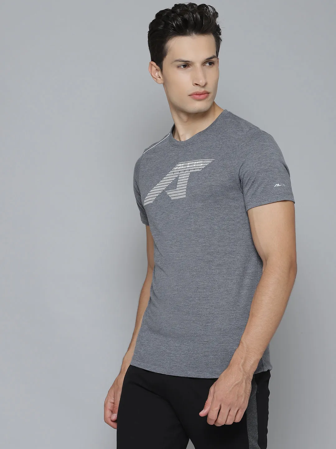 SustainableProduction PunctureResistant Fabric Alcis Men Solid Grey Melange Tshirts