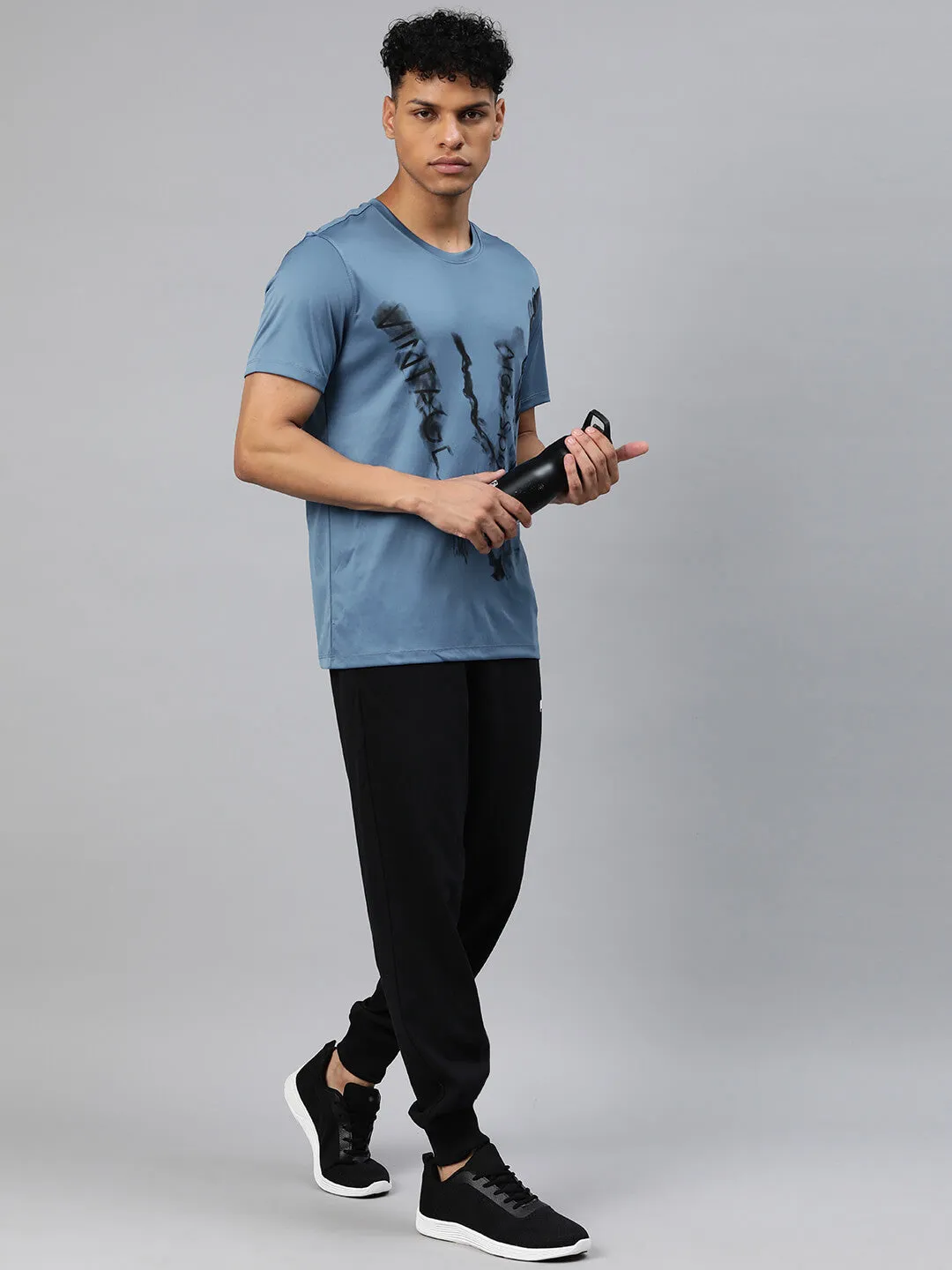 Elegant Glow Alcis Men Blue Typography Printed Dry Tech Slim Fit T-shirt