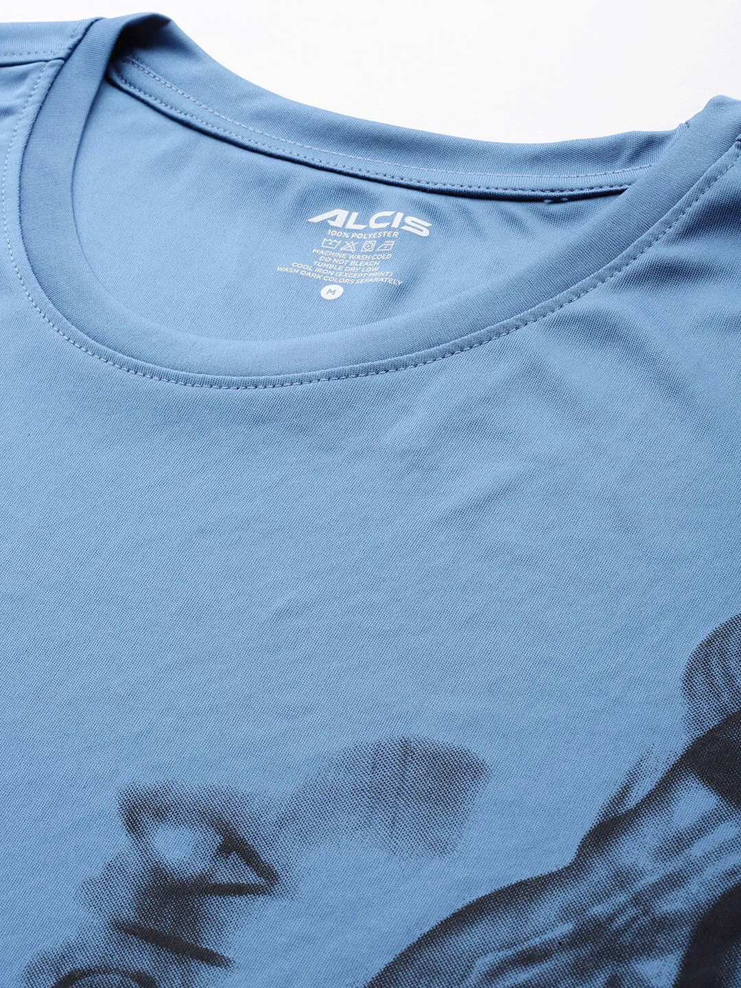 Reinforced Edges ChafeResistant Seams Alcis Men Blue Typography Printed Dry Tech Slim Fit T-shirt