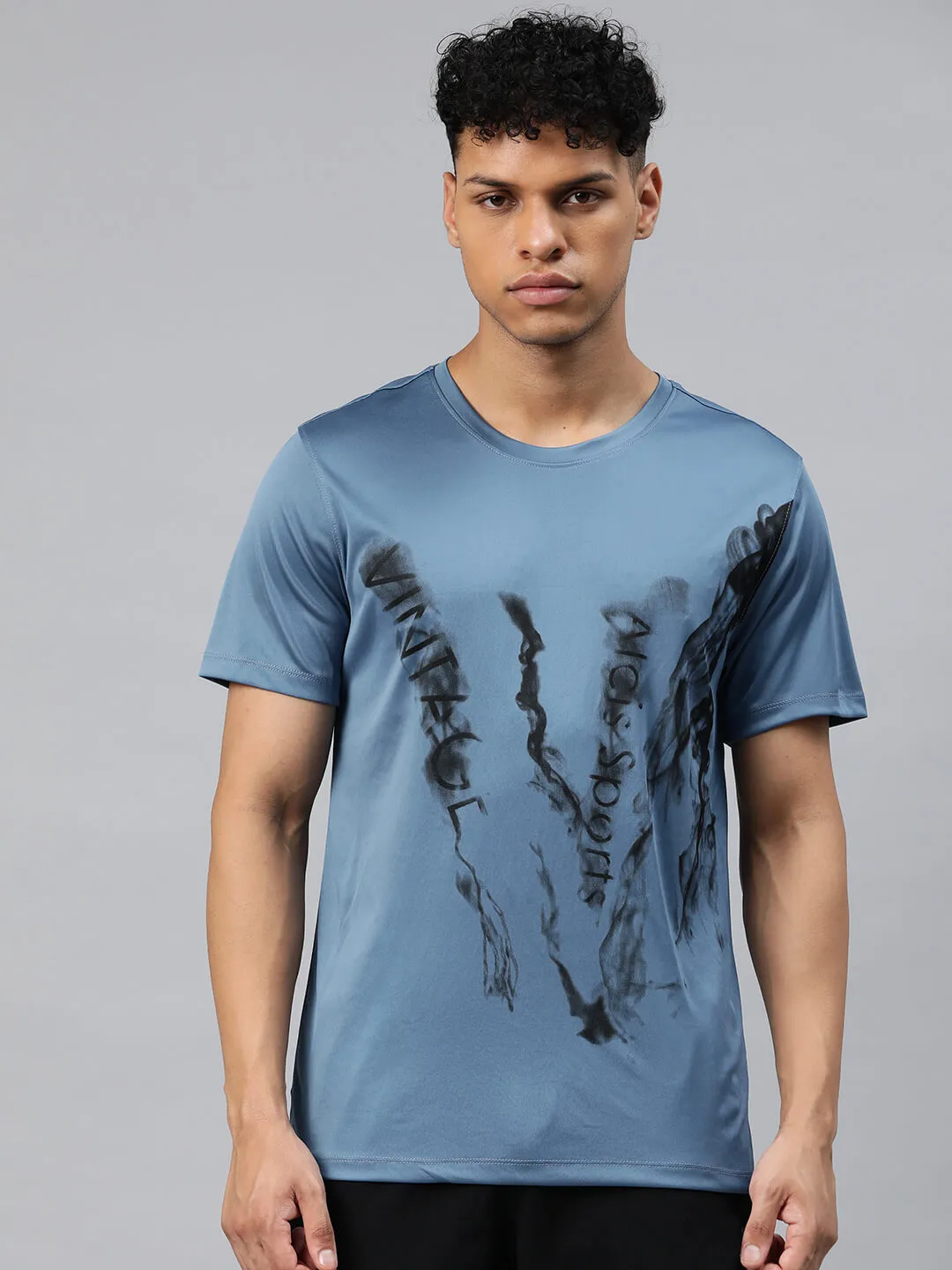 Hygienic Finish Alcis Men Blue Typography Printed Dry Tech Slim Fit T-shirt