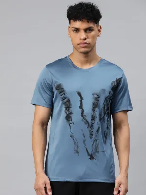Hygienic Finish Alcis Men Blue Typography Printed Dry Tech Slim Fit T-shirt