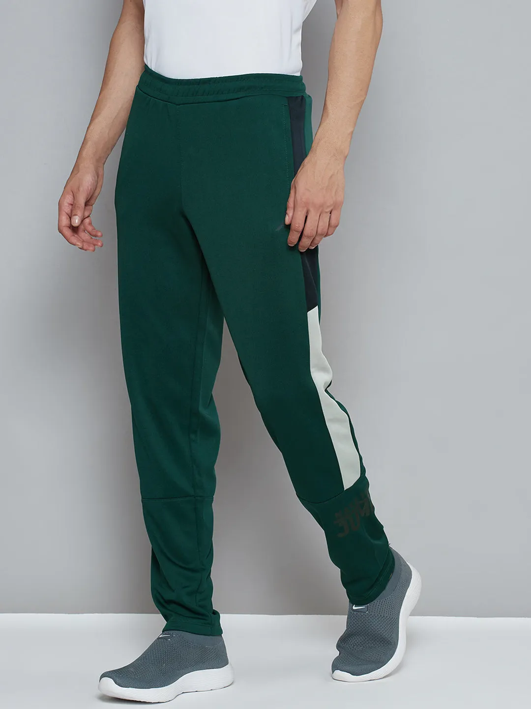 Alcis Men Green Solid Slim Fit Running Track Pants LowProfileWaistband Durable Seams