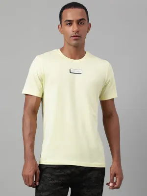 Alcis Men's Printed Light Yellow Soft-Touch Regular-Fit Athleisure T-Shirt late night