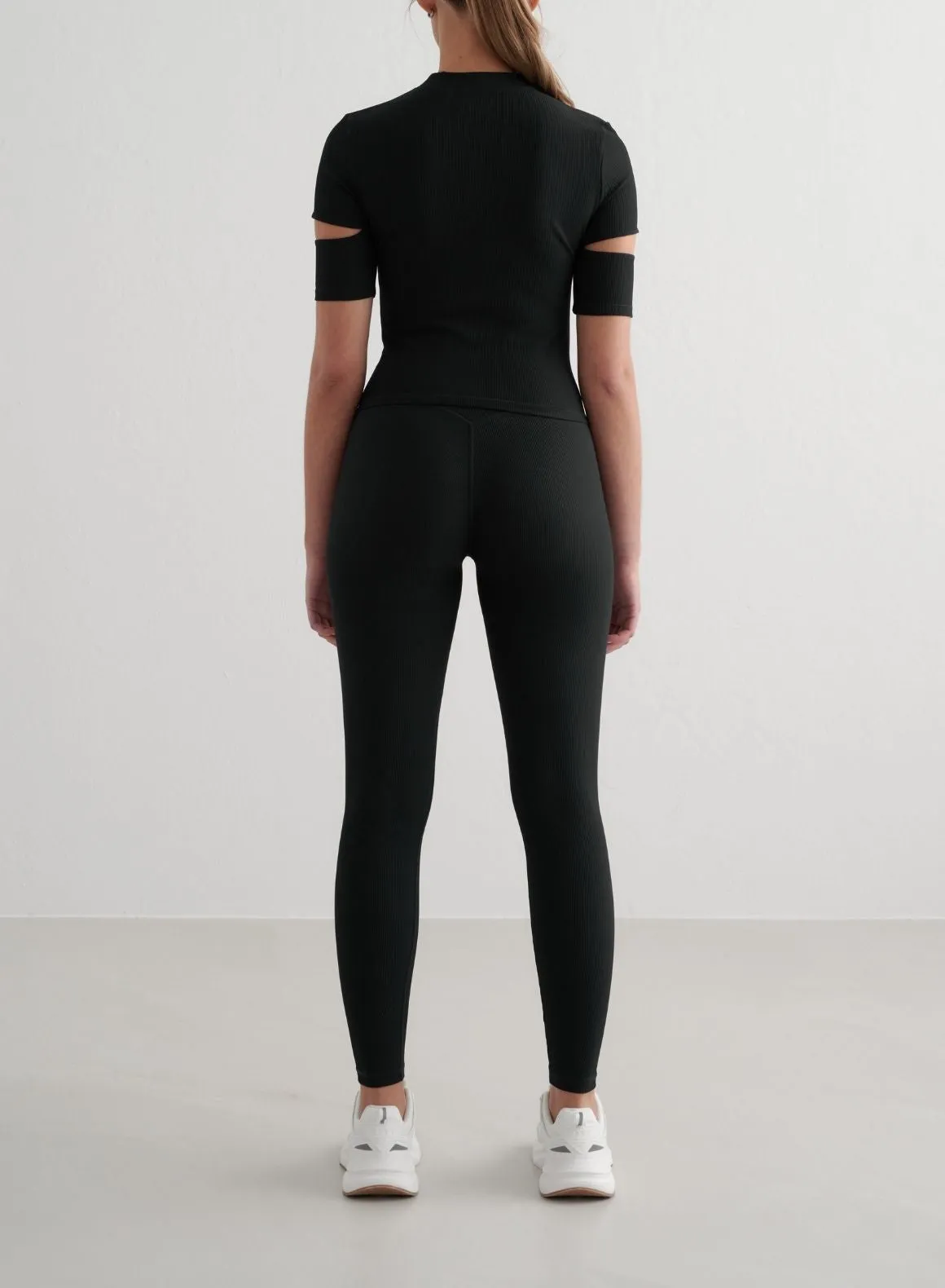 Outdoor Comfort Style Black Ribbed Performance Cut Out Top