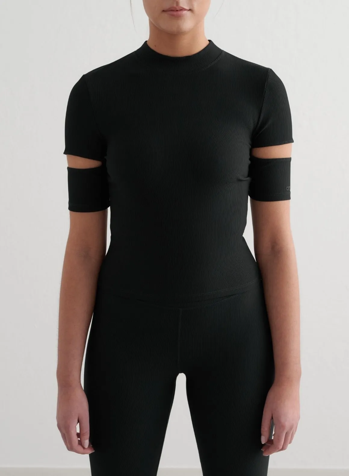 Black Ribbed Performance Cut Out Top Cotton Blend