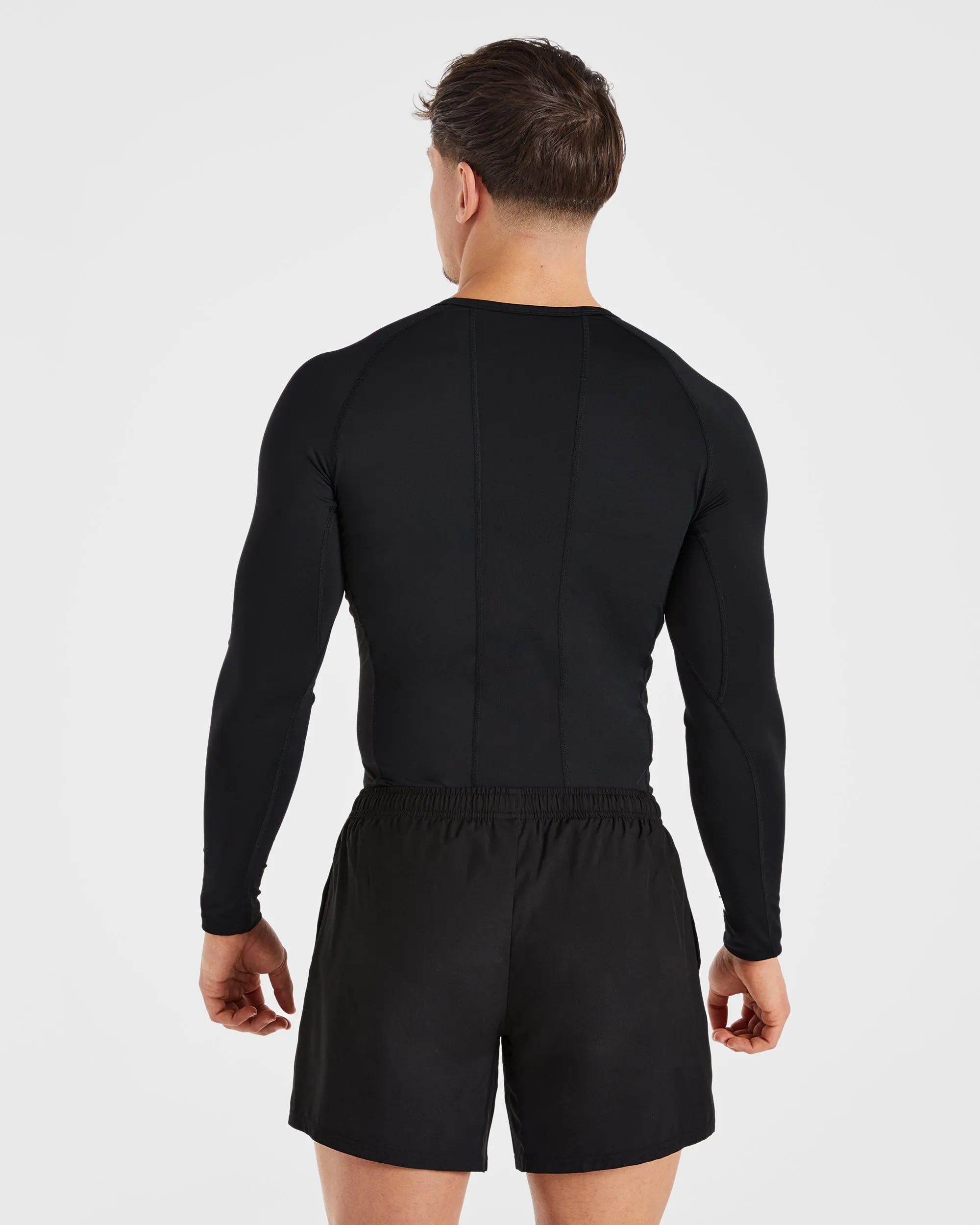 Easy Care Material Non Iron Fabric Compression Long Sleeve T Shirt - Black