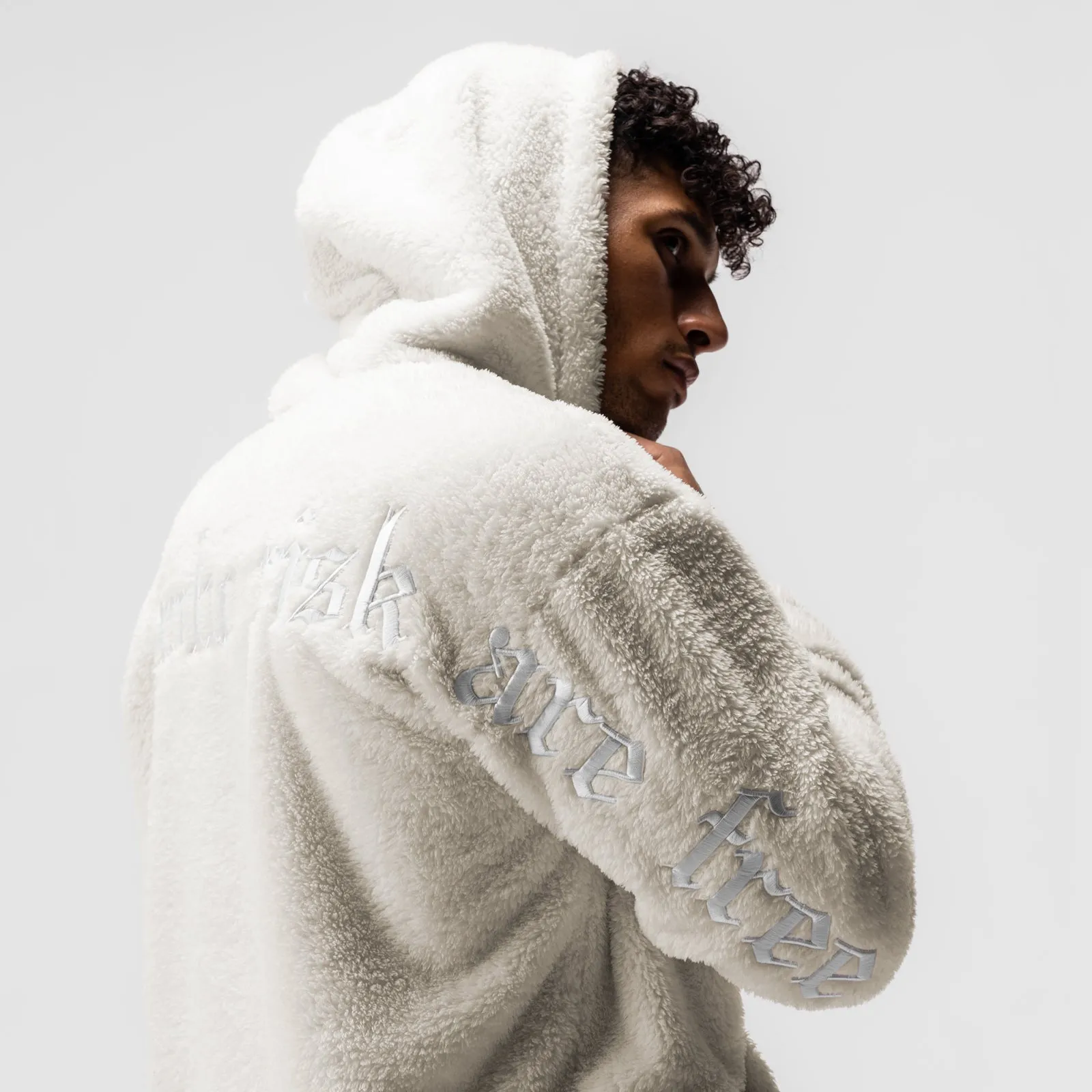 school wear 0553. Sherpa Recovery Hoodie - Ivory Cream/White