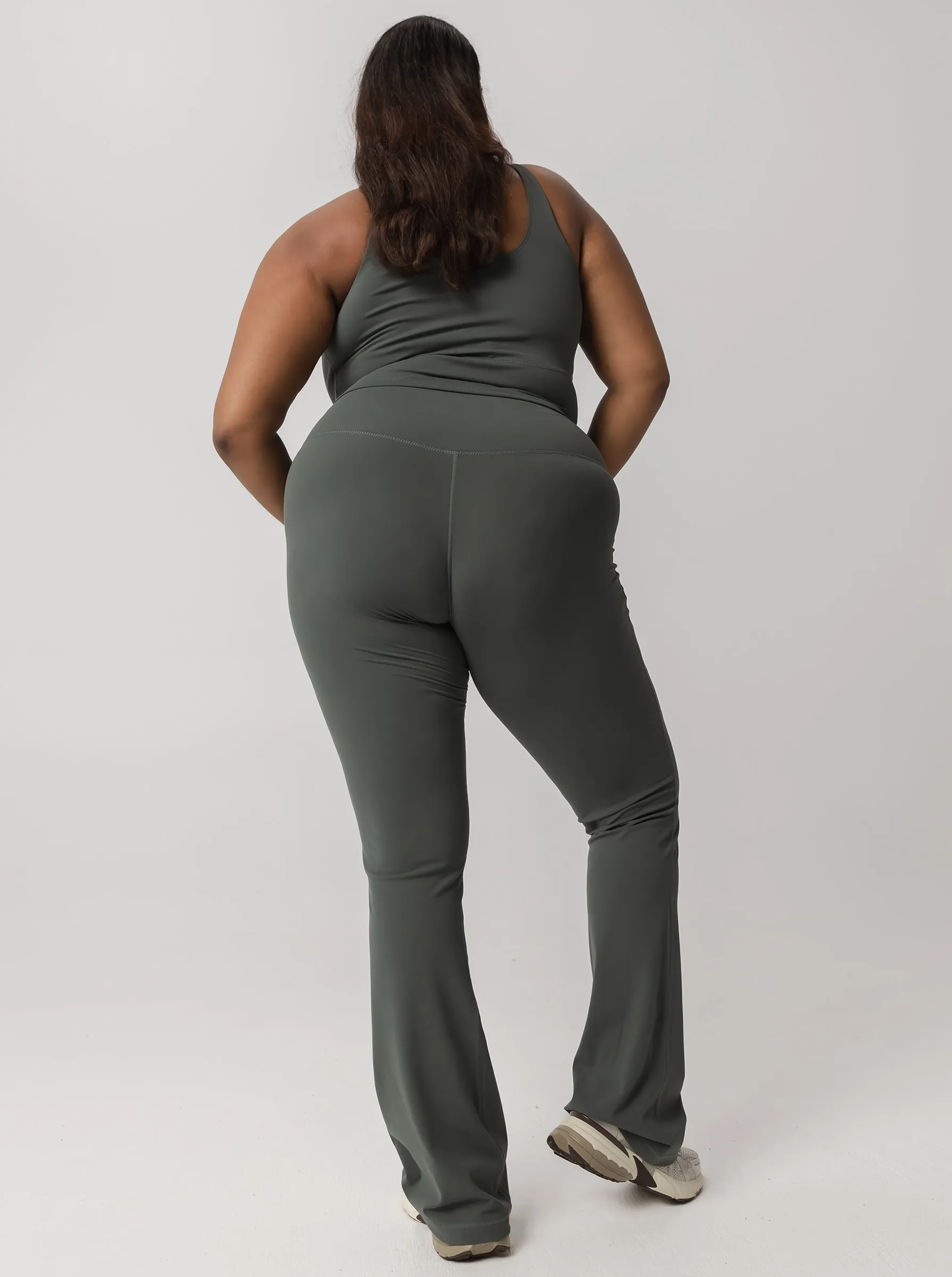 Flattering Fit Base Layer Peached Taylor Flared Tight In Eucalyptus