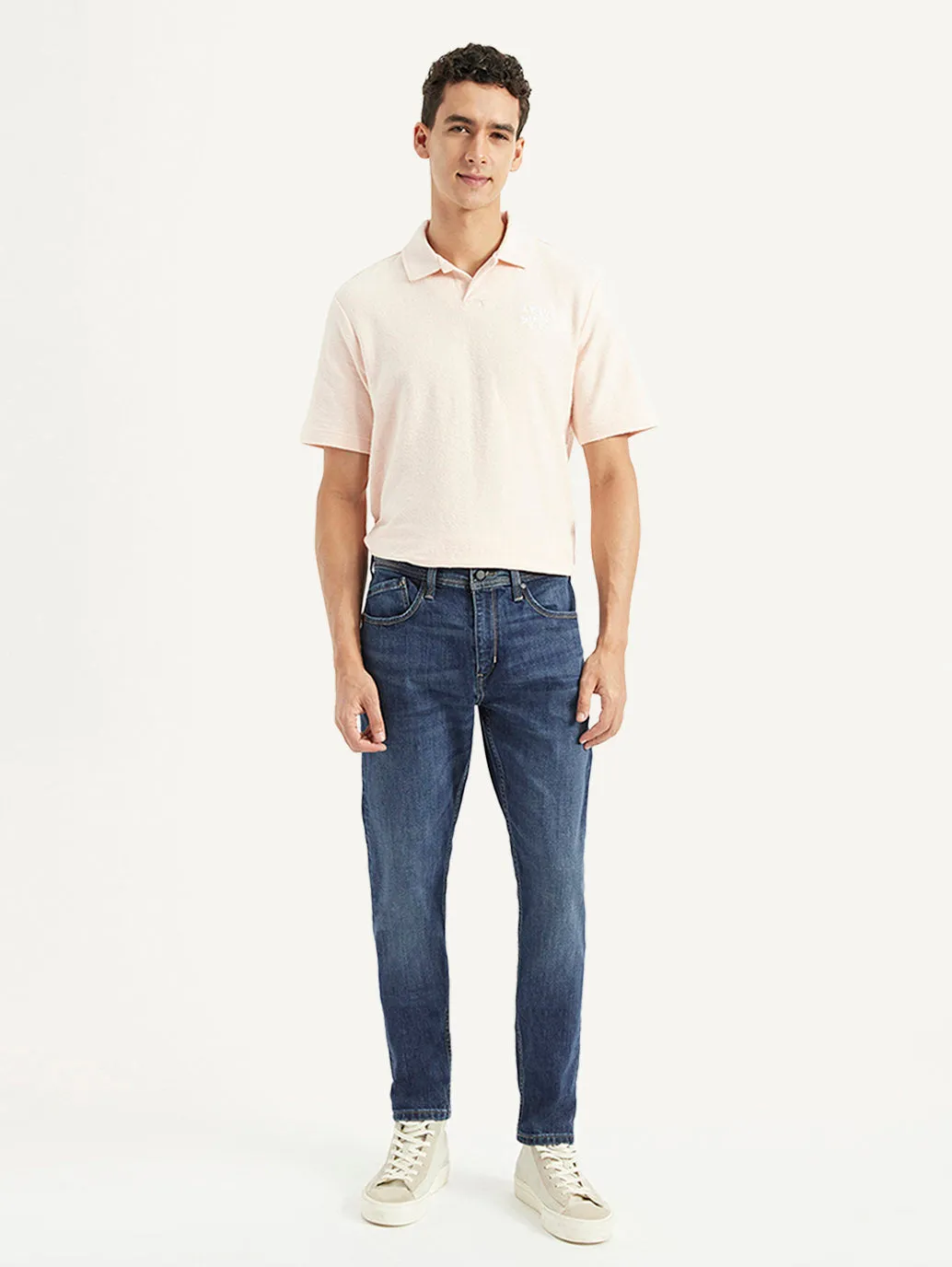 Men's 512 Dark Blue Slim Tapered Fit Mid Rise Jeans Customizable Hem Options Vibrant Trendy