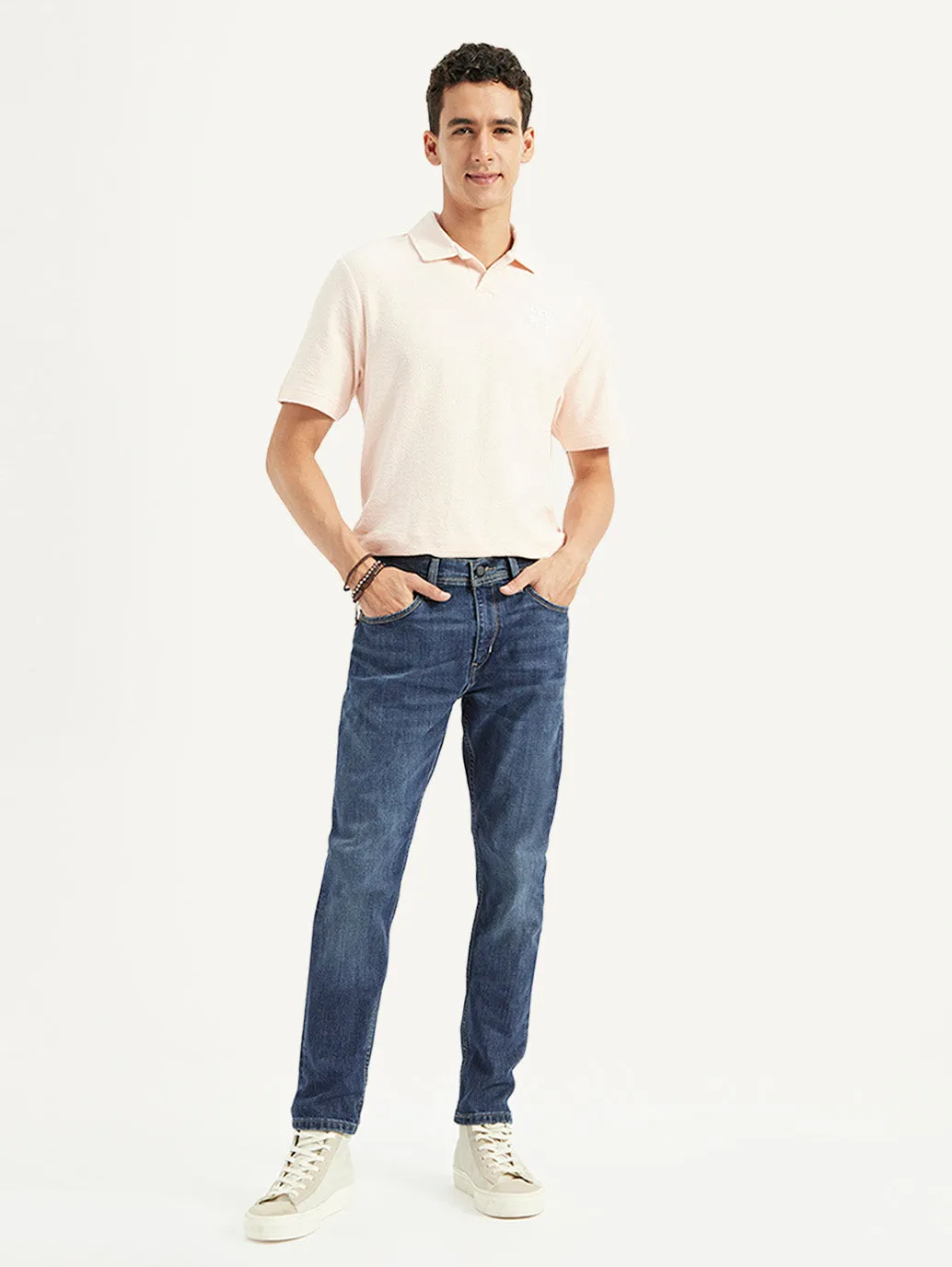 Men's 512 Dark Blue Slim Tapered Fit Mid Rise Jeans Work Meeting Beach Day Relaxed Style Bold