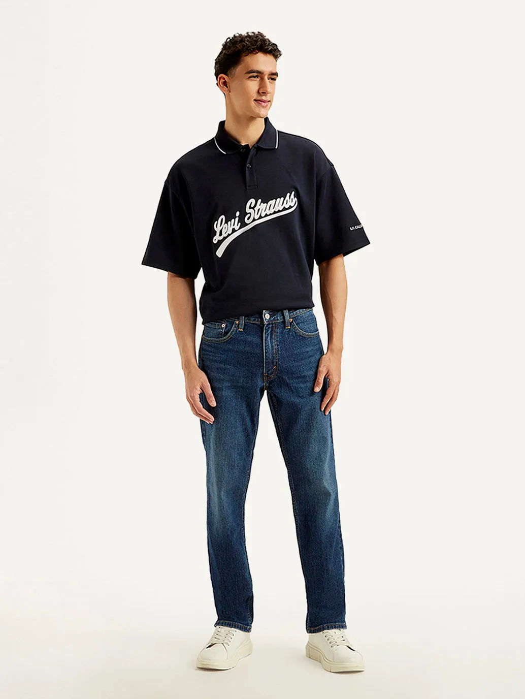 Shrink Resistant Denim Sharp Vibe Men's 541 Dark Blue Athletic Tapered Fit Mid Rise Jeans