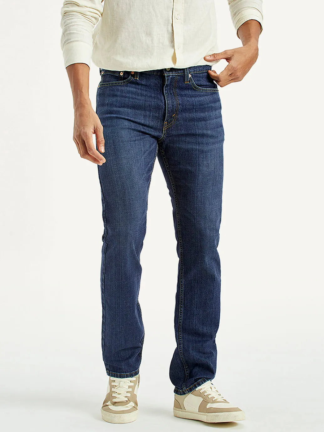 Men's Tinted 513 Med Indigo Slim Straight Fit Mid Rise Jeans Minimalist Night Out Smooth