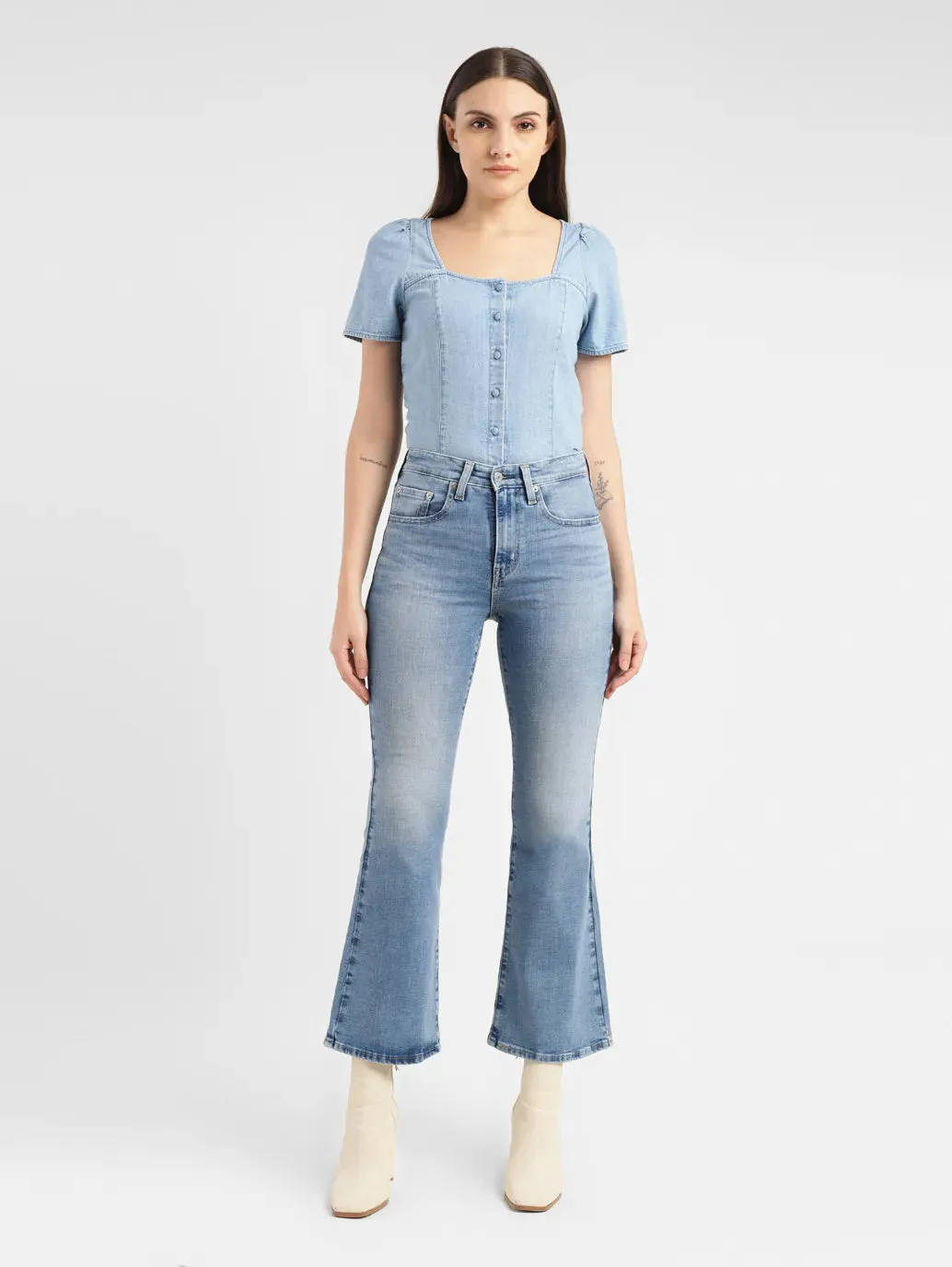Women's 726 Blue Flared Fit High Rise Jeans Must Have Wear