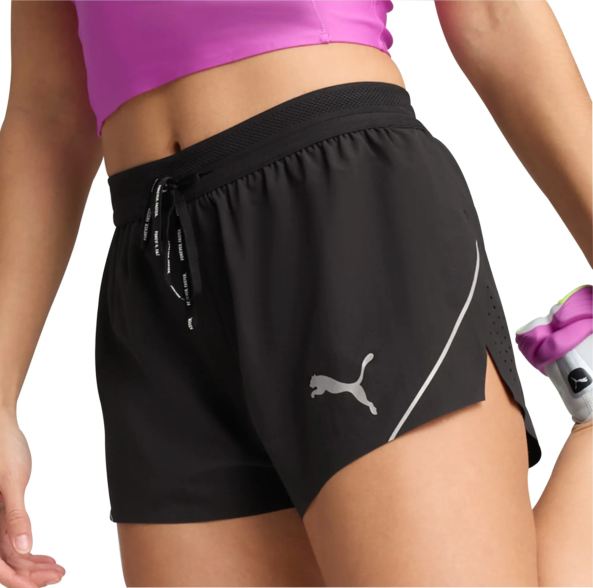 Modern Fit Puma Raceday UltraWeave 3 Inch Womens Split Running Shorts - Black