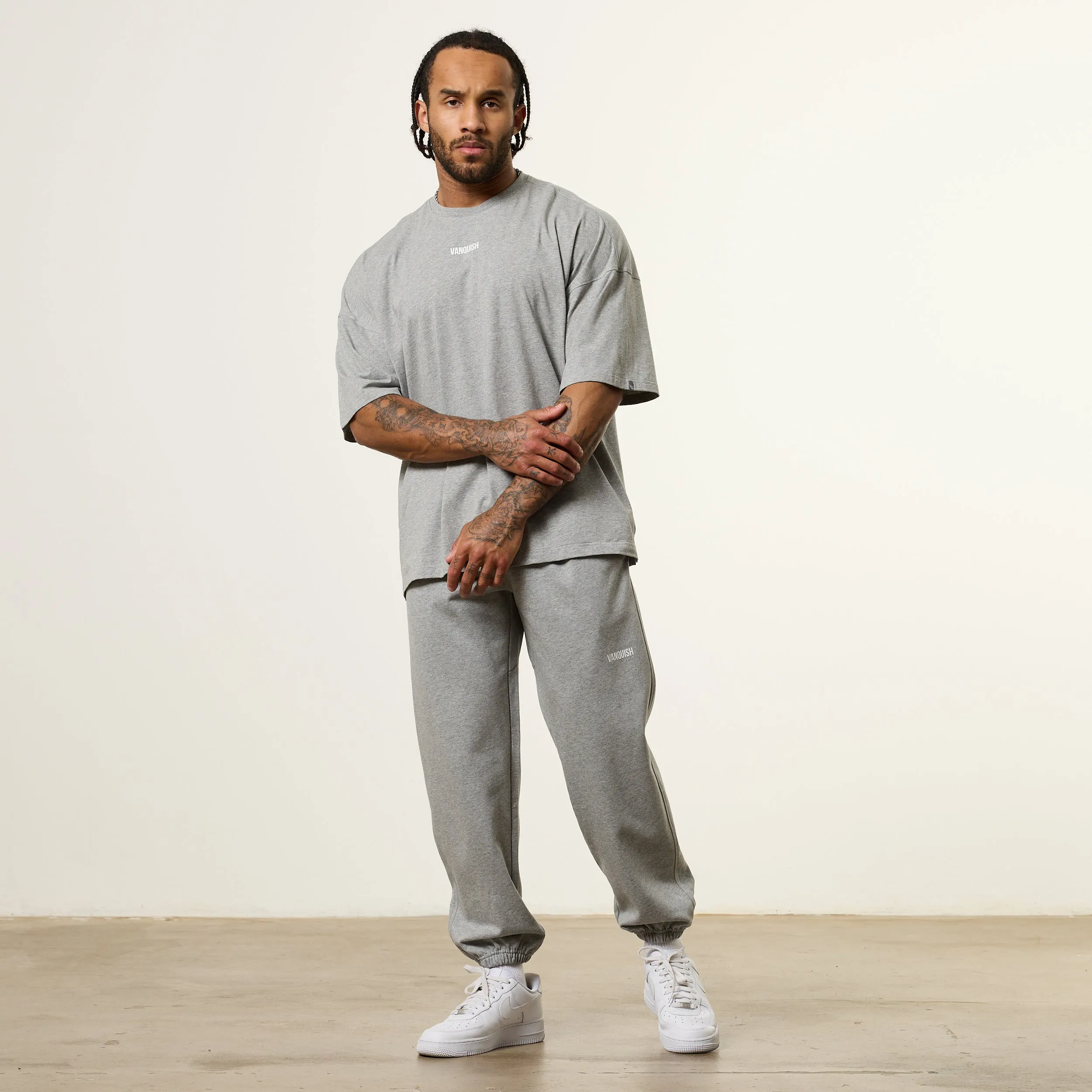 Vanquish Essential Grey Melange Oversized Sweatpants Modern Edge UV protection coating