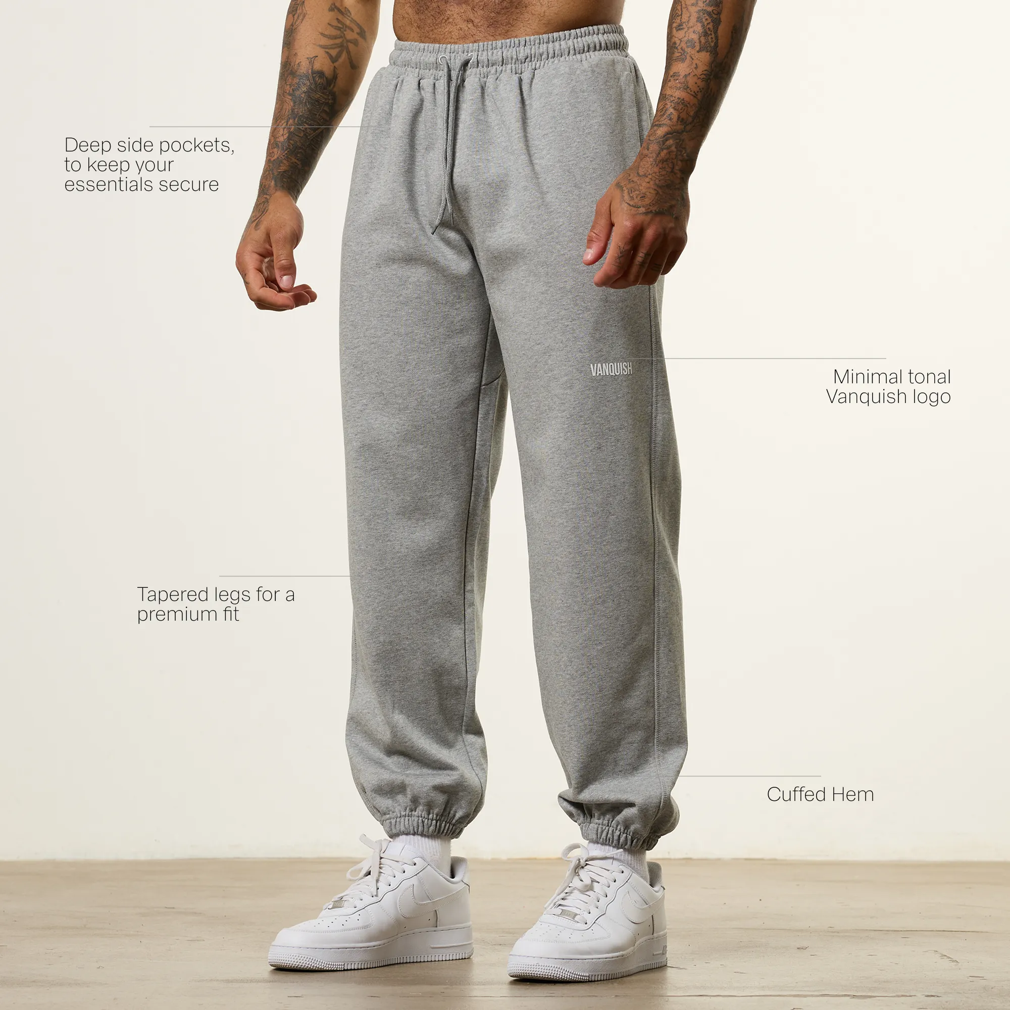 Vanquish Essential Grey Melange Oversized Sweatpants Quick drying material pilling resistant