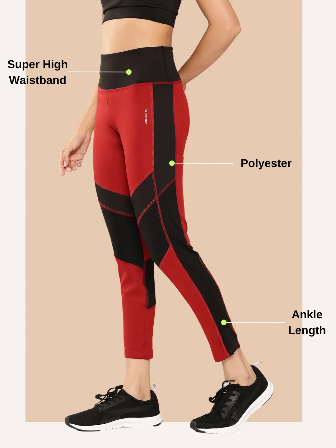 Alcis Women Maroon and Black Colourblocked Tights Pro Athlete City Walk Four Way Winter Sports