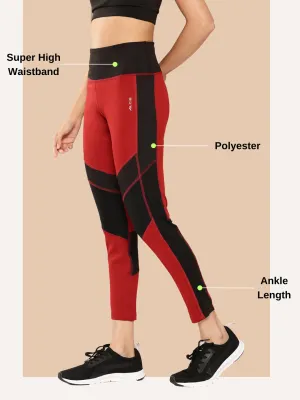 Alcis Women Maroon and Black Colourblocked Tights Pro Athlete City Walk Four Way Winter Sports