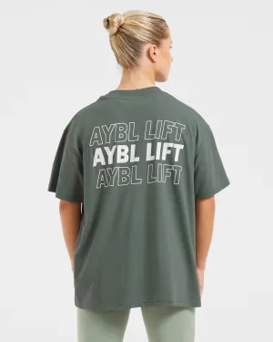 Recyclable Fabric Blend Flexible Fit AYBL Lift Italic Oversized T Shirt - Green/Off White