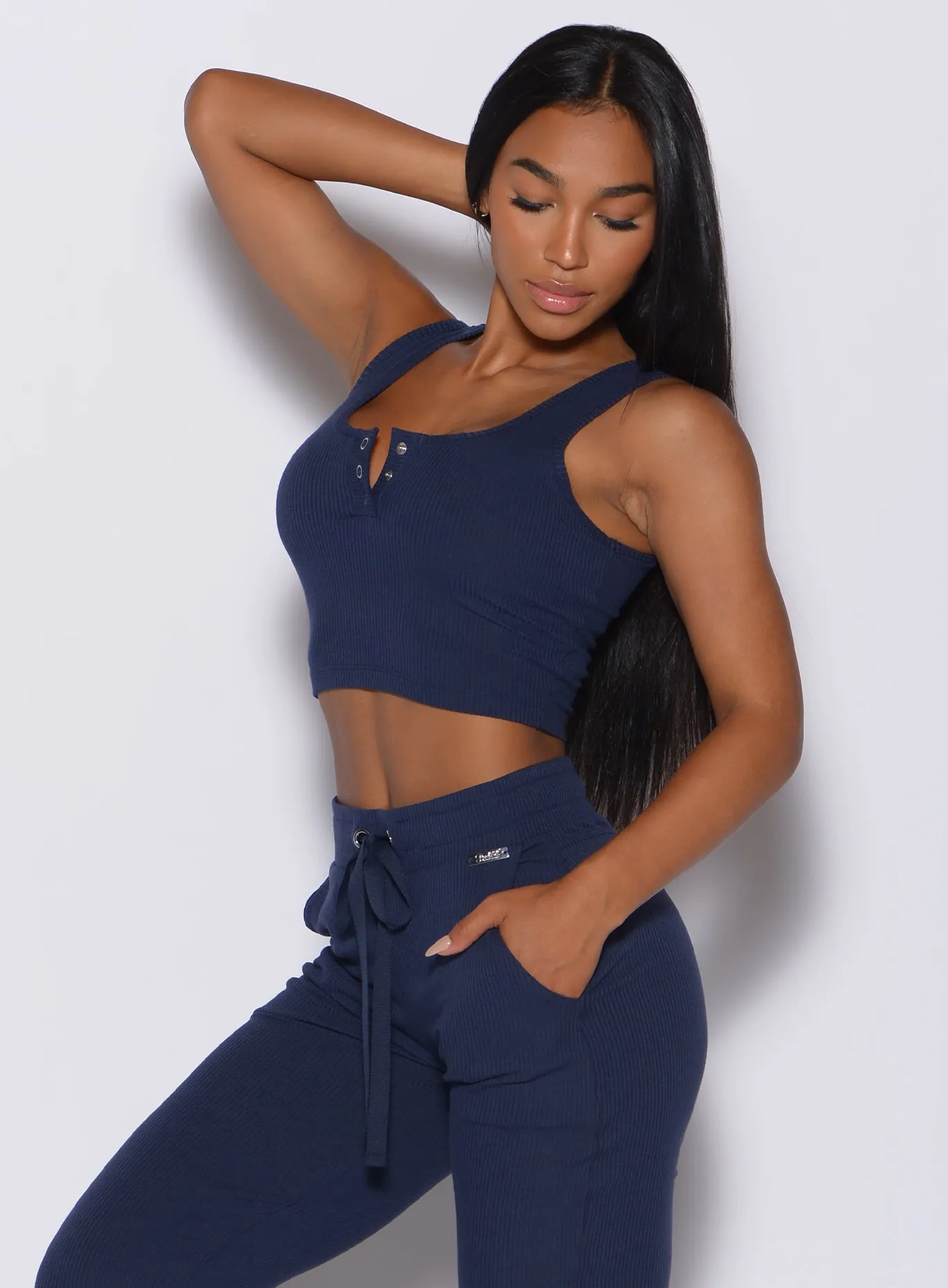 Henley Long Bra Non-Slip Band Cotton fitness wear