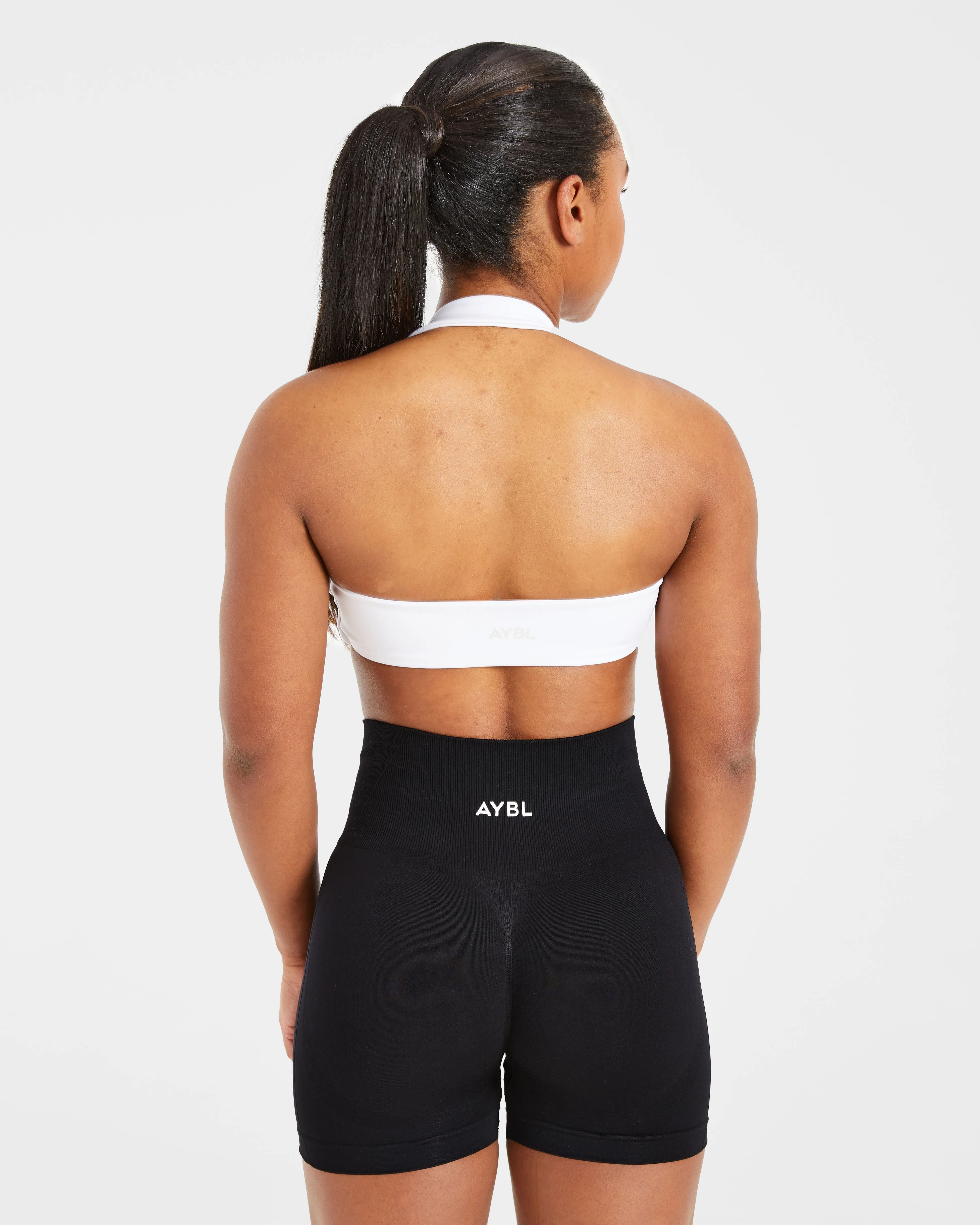 Gray sports outfit Body-Hugging Fit Essential Halterneck Sports Bra - White