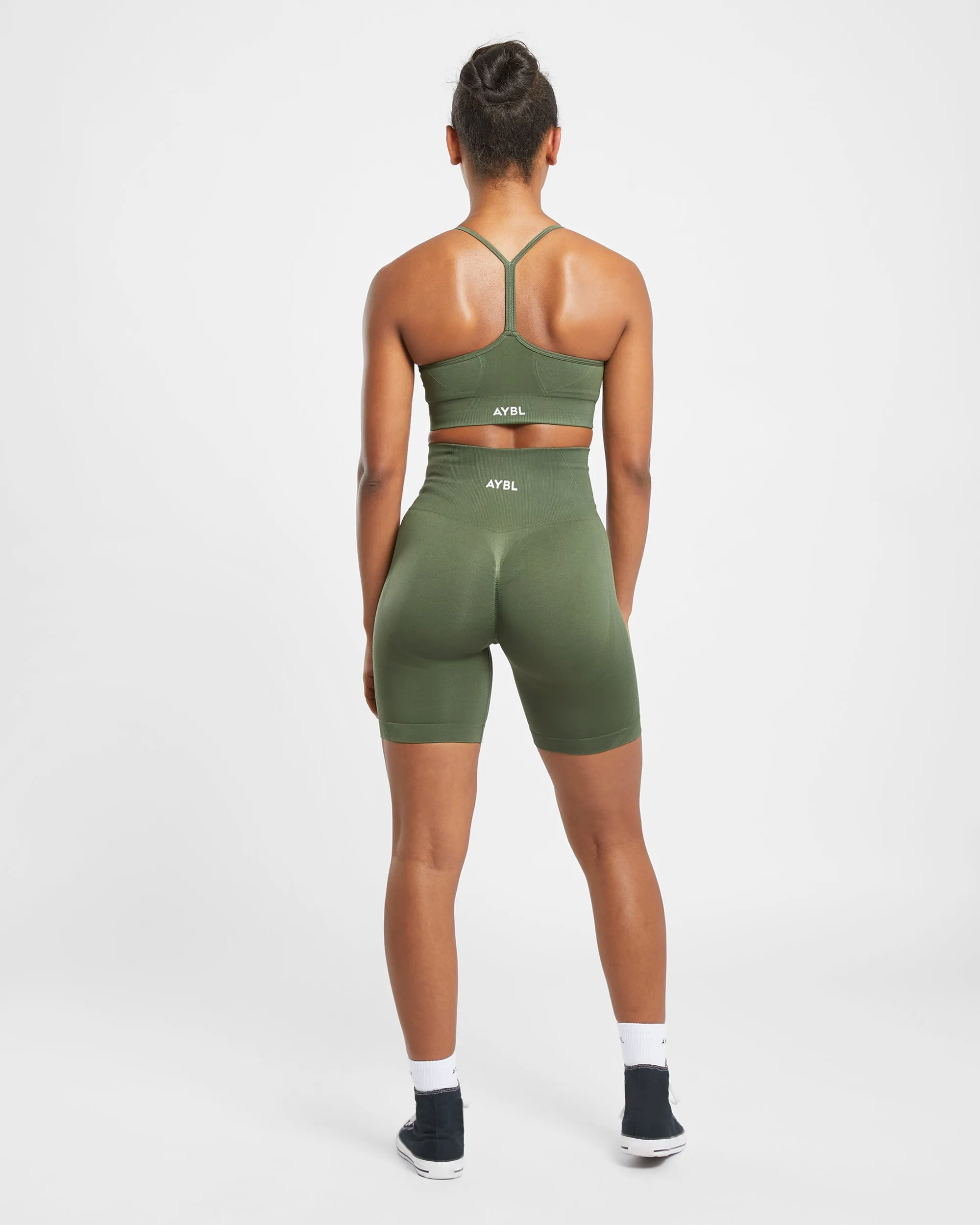 Empower Seamless Sports Bra - Khaki Green Mesh Blend fitness clothes