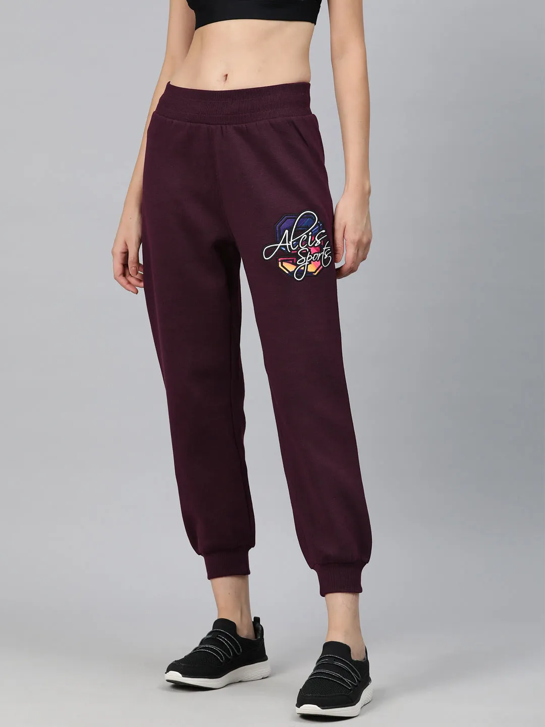 RipstopFabric Hygienic Inner Layer Alcis Women Typography Embroidered Sports Track Pants